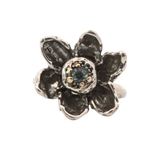 RORA Giant Flower Signet Ring - Sterling Silver, 14K gold + Sapphire