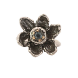 RORA Giant Flower Signet Ring - Sterling Silver, 14K gold + Sapphire