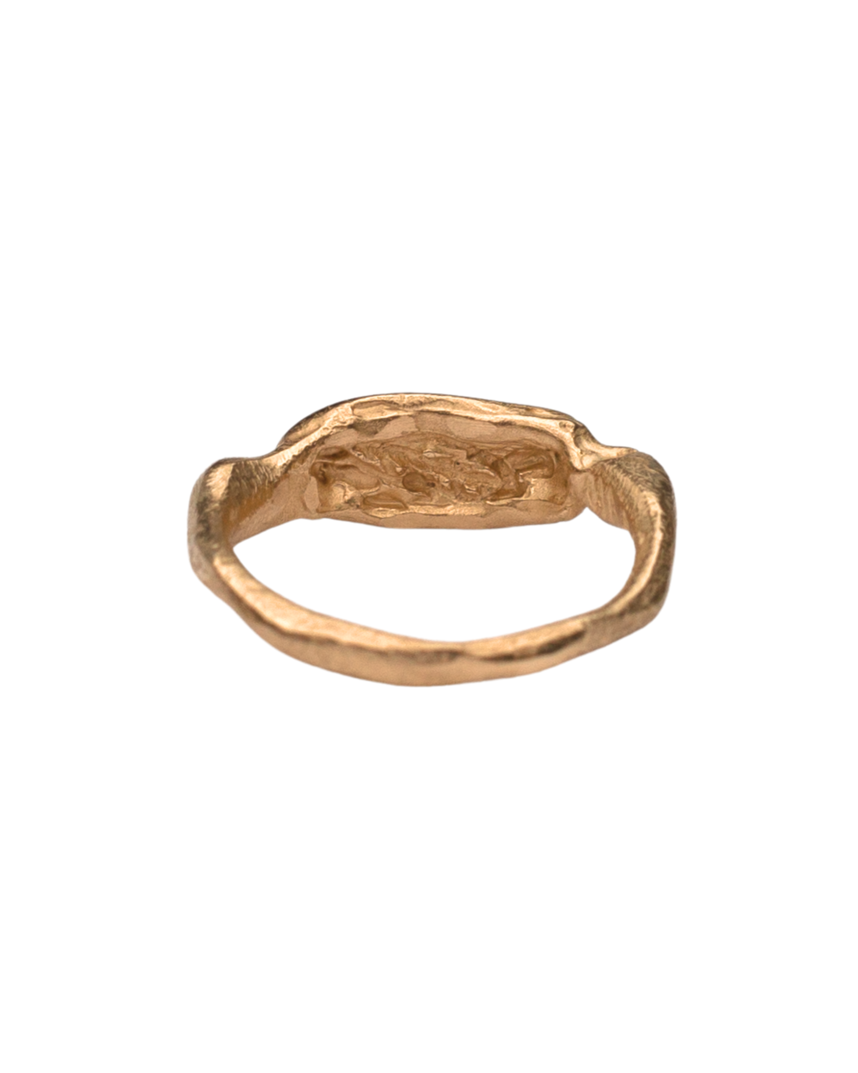 Close-up of Hand-Carved MAEVA Signet Ring with Sculptural Design