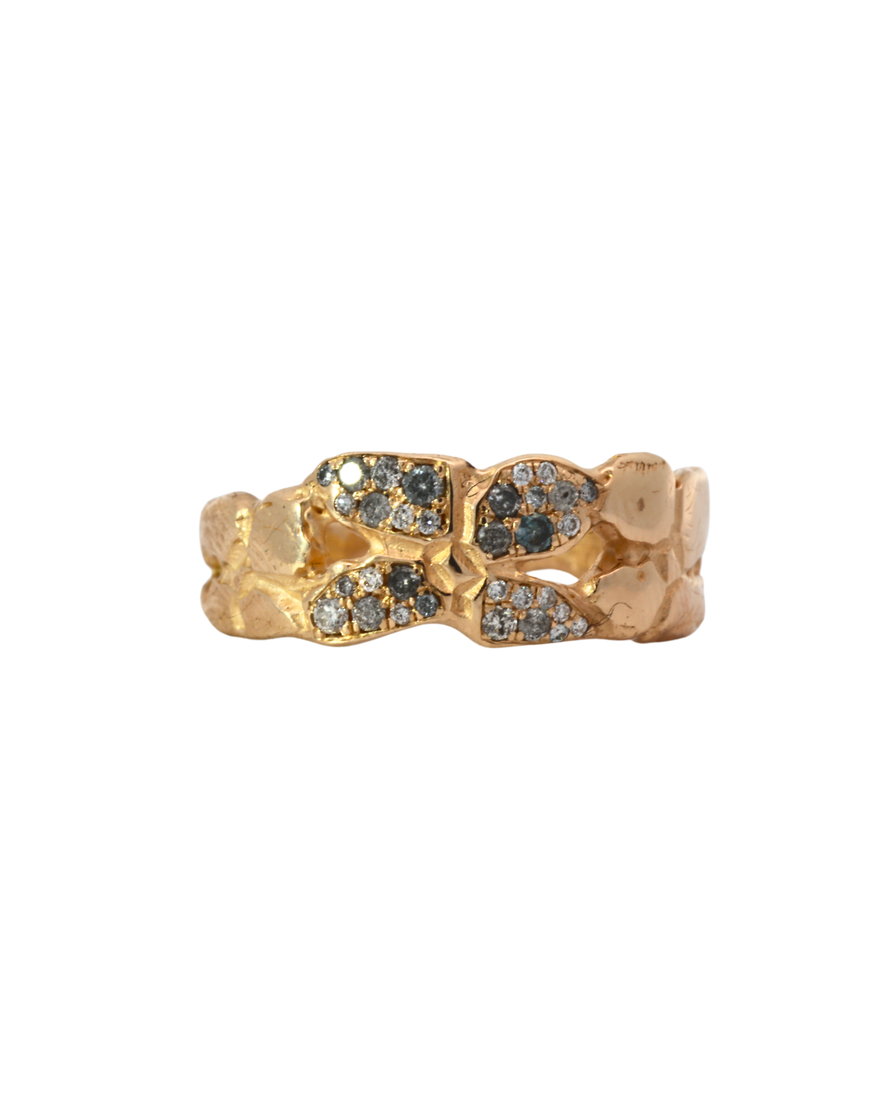 ERNA Wide Band Floral Ring with pavé-set salt & pepper diamonds in 14K gold