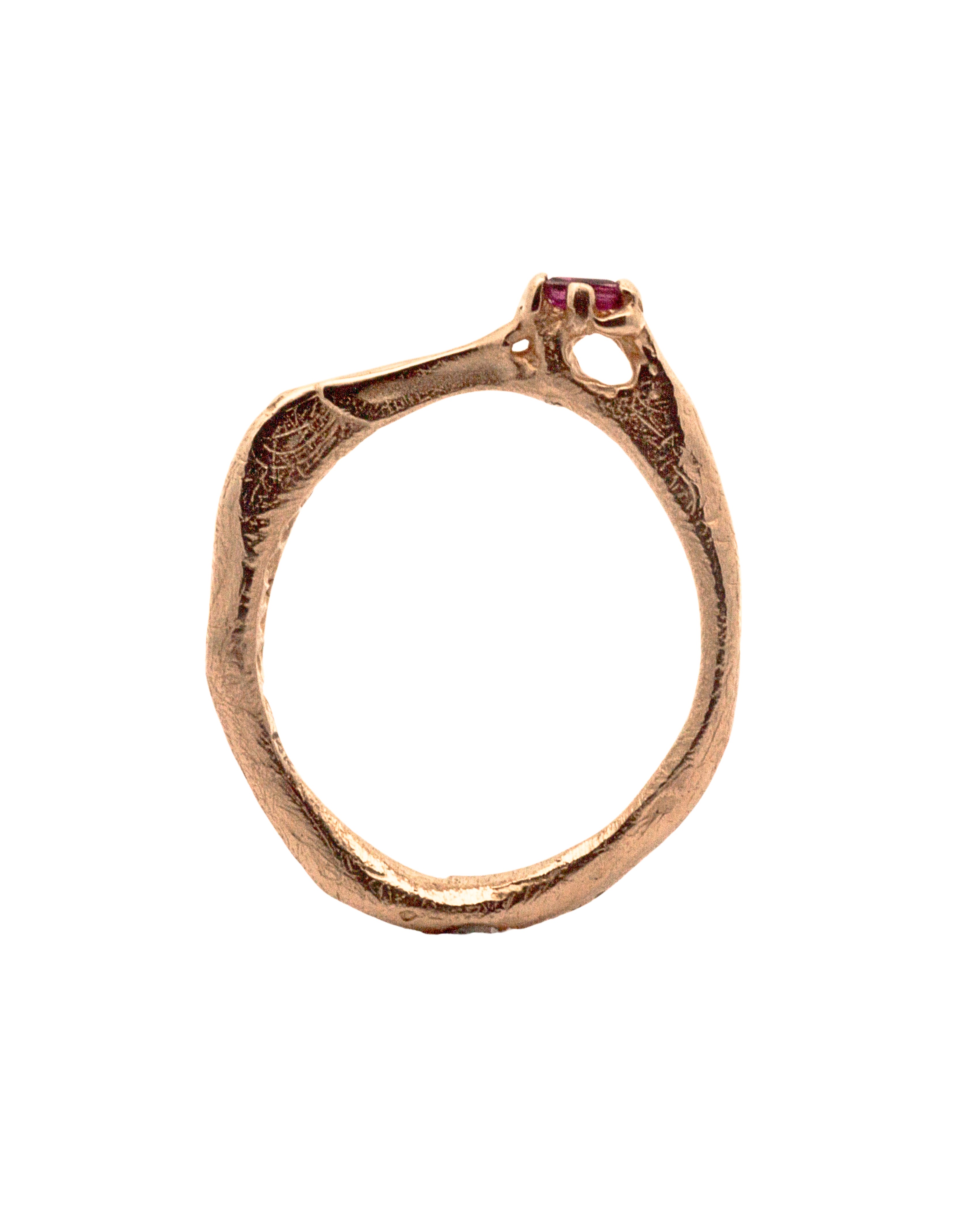 Hand-Carved LOTTE Ring Featuring Offset Ruby Baguette