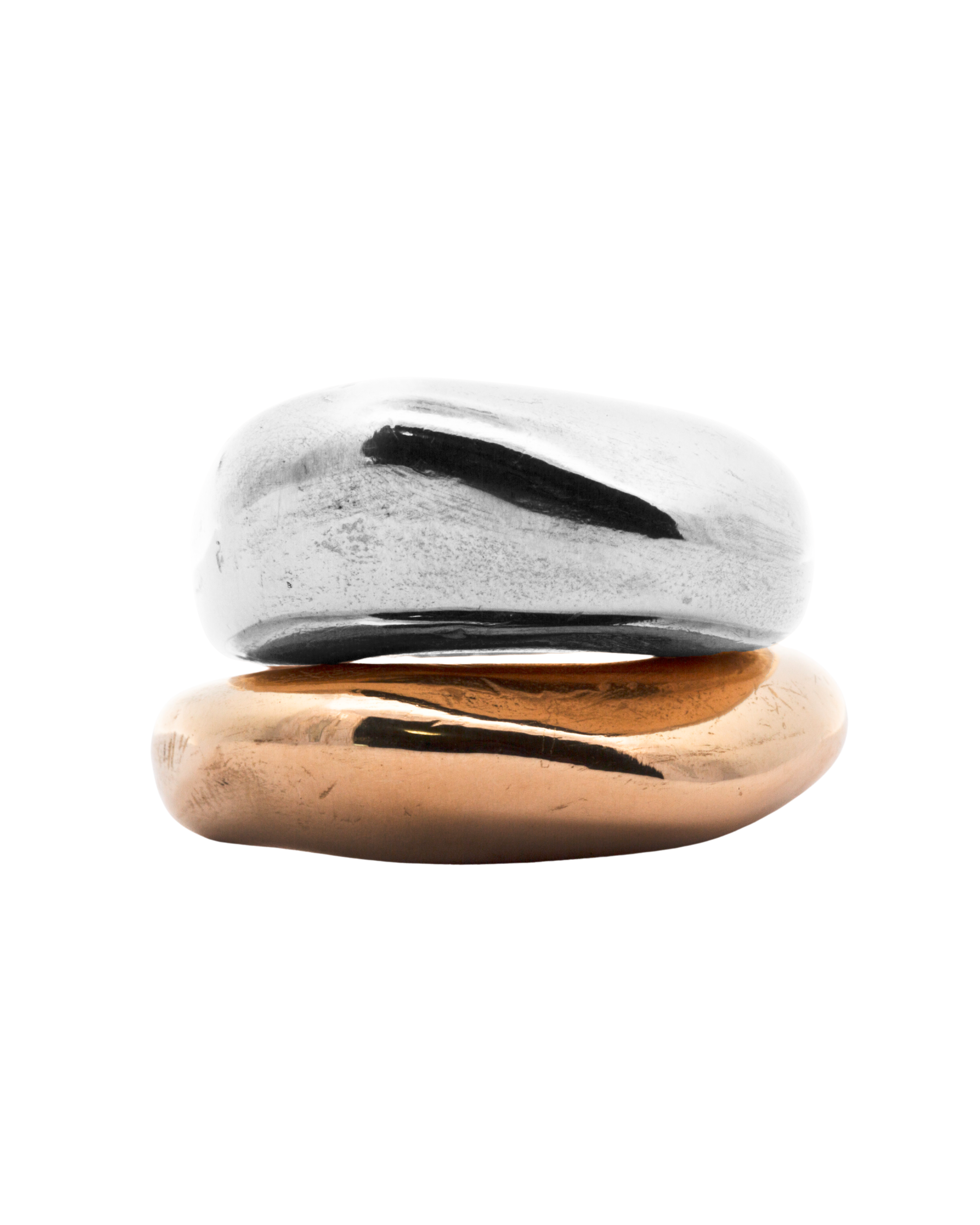 Mixed GLENR Dome Ring Stack in 14K Yellow Fairmined Gold and Recycled Platinum