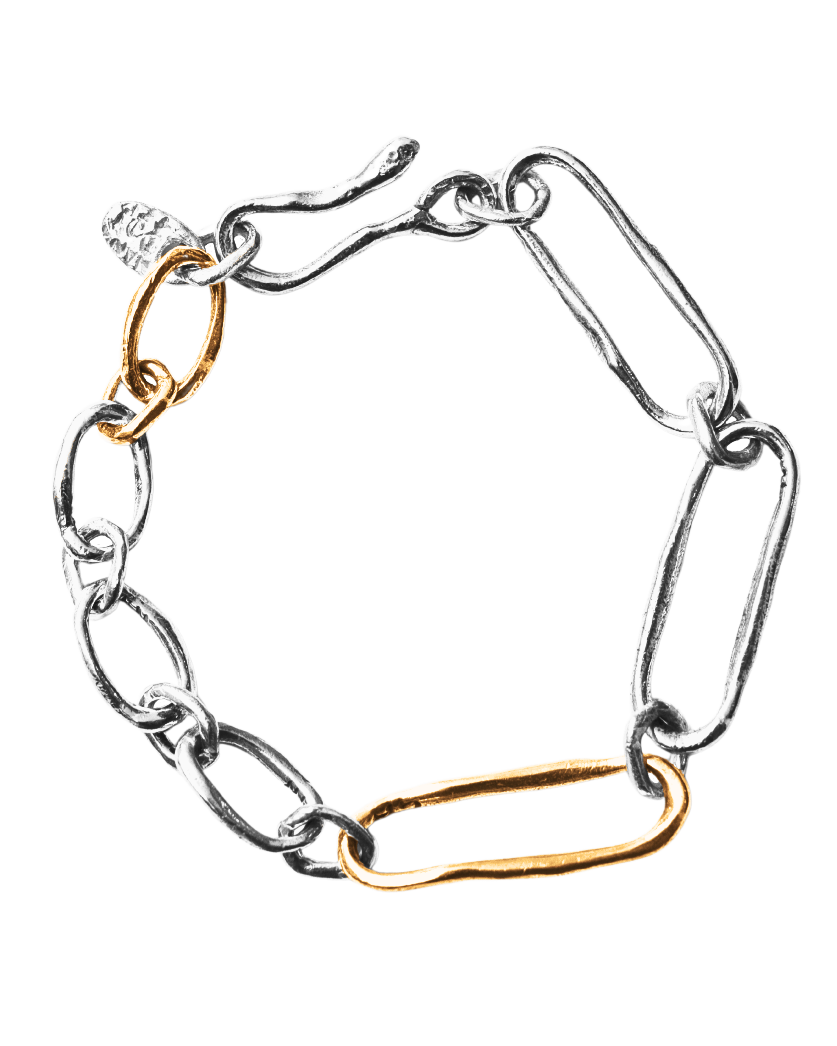 Mixed INGA Link Bracelet with Organic Flowing Links in Sterling Silver and 14K Fairmined Gold