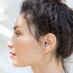 Model Wearing BOX Hoop Earrings with Minimalist Design