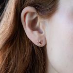 Model Wearing IDUN Gem Flower Earrings with Elegant Style