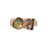 No. 84 OOAK Ring with pear-shaped rose cut parti sapphire and lavender-grey spinel in 14K Fairmined yellow gold