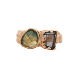 No. 84 OOAK Ring with pear-shaped rose cut parti sapphire and lavender-grey spinel in 14K Fairmined yellow gold