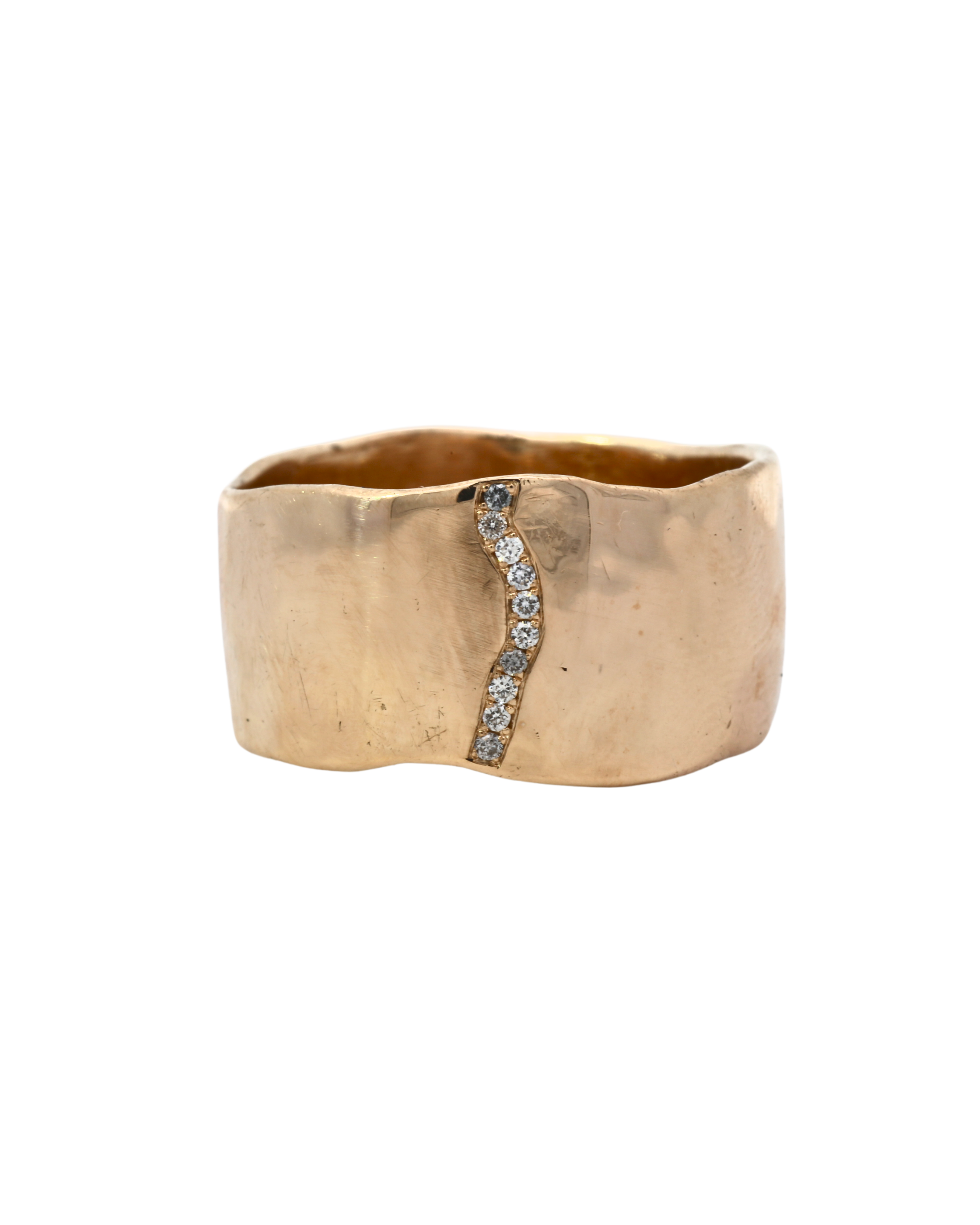 SIGR WATER Wide Band Ring in 14K Fairmined gold with pavé-set salt & pepper diamonds