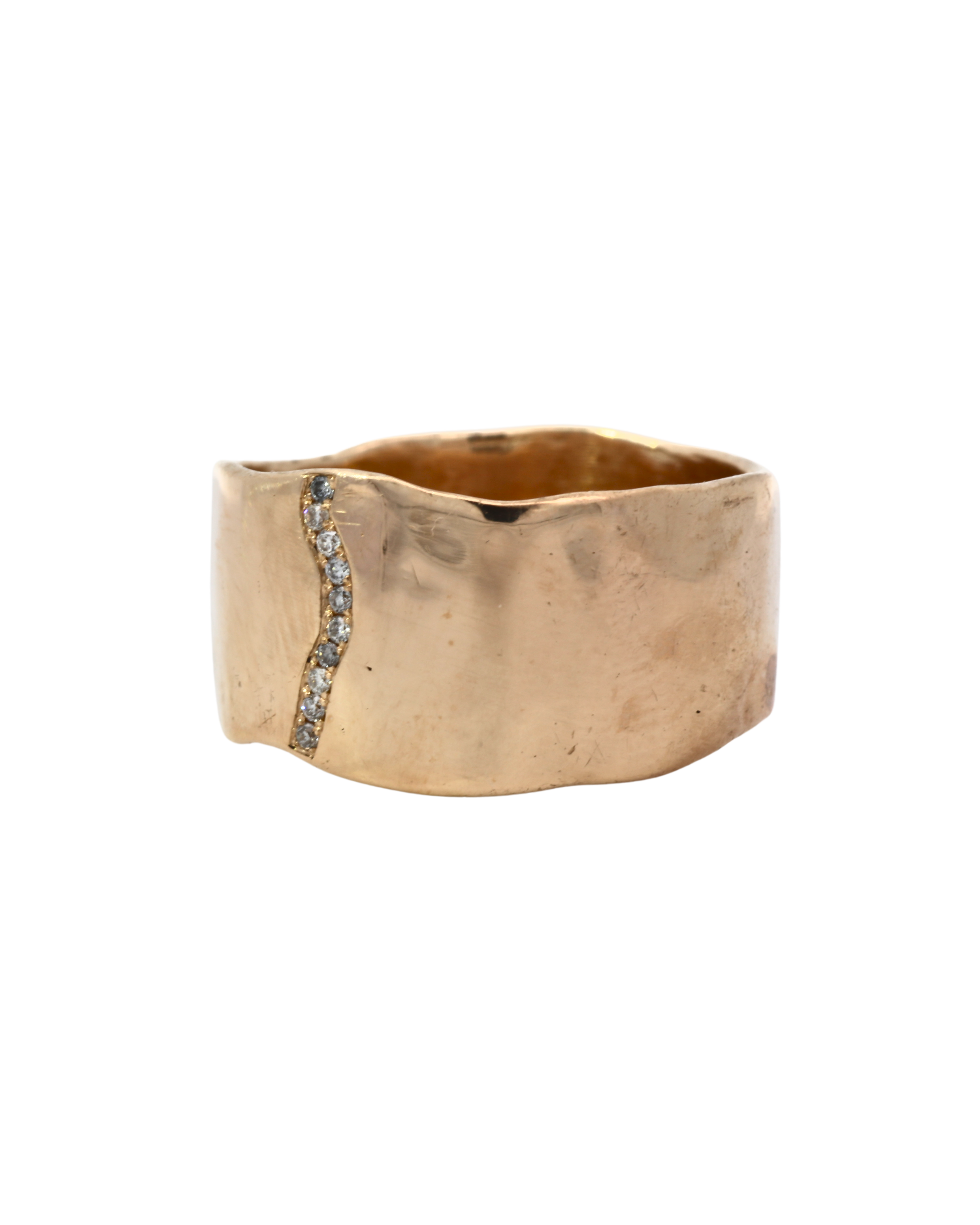 Side view of SIGR WATER Wide Band Ring highlighting pavé diamond line