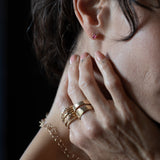 X Stud Earrings - Gold + Pink Spinel