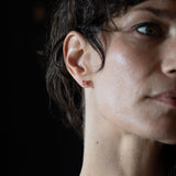 X Stud Earrings - Gold + Pink Spinel
