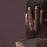 Model Wearing TWO RIVERS Narrow Band Ring with Elegant Style