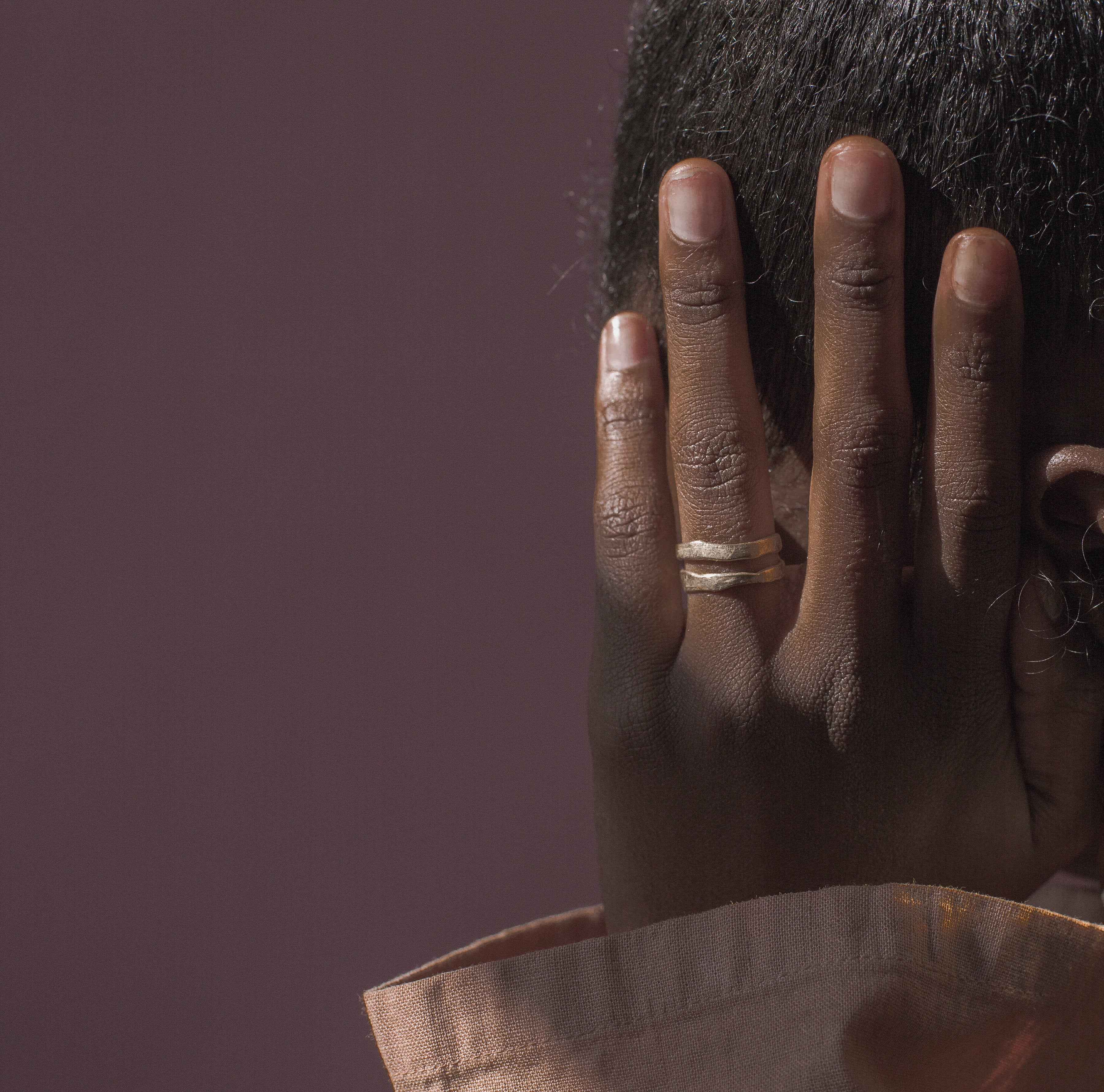 Model Wearing TWO RIVERS Narrow Band Ring with Elegant Style