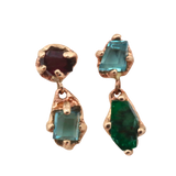 MILA No.1 Earrings - 14K Gold Tourmalines, Emerald, Garnet