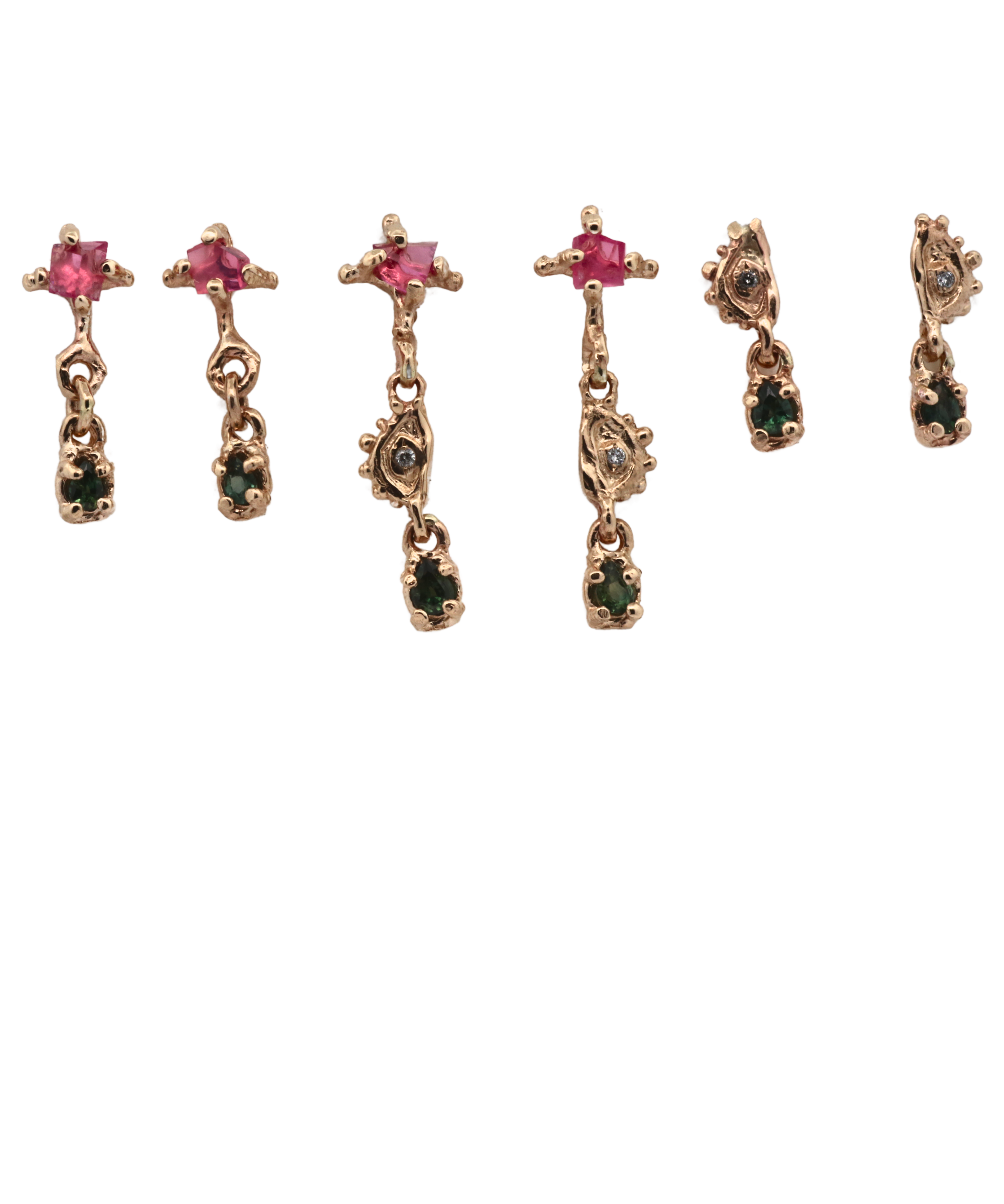 EYES Crying Earrings scale view, 14K Fairmined gold with sapphire