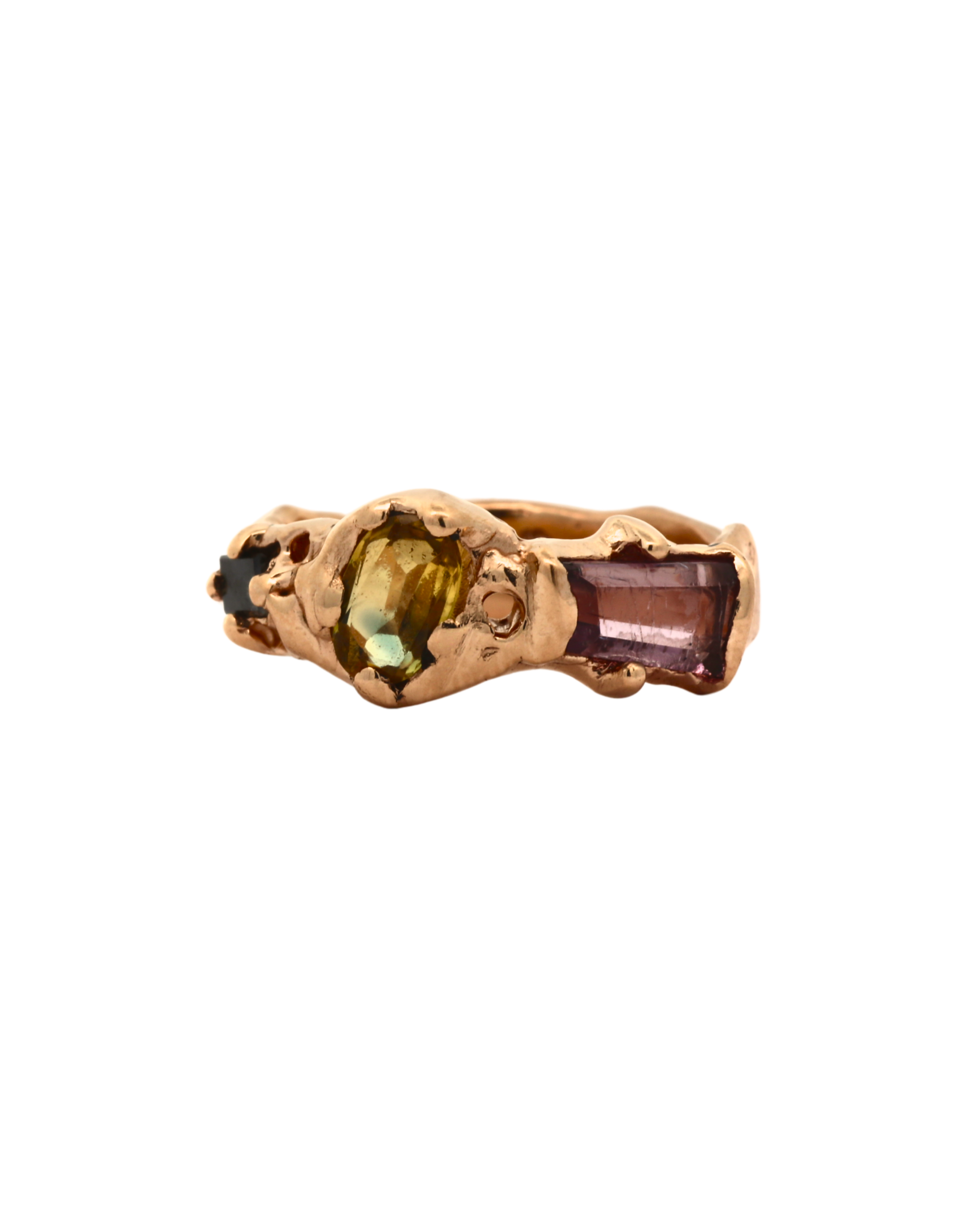 OOAK Ring worn on hand, 14K Fairmined gold