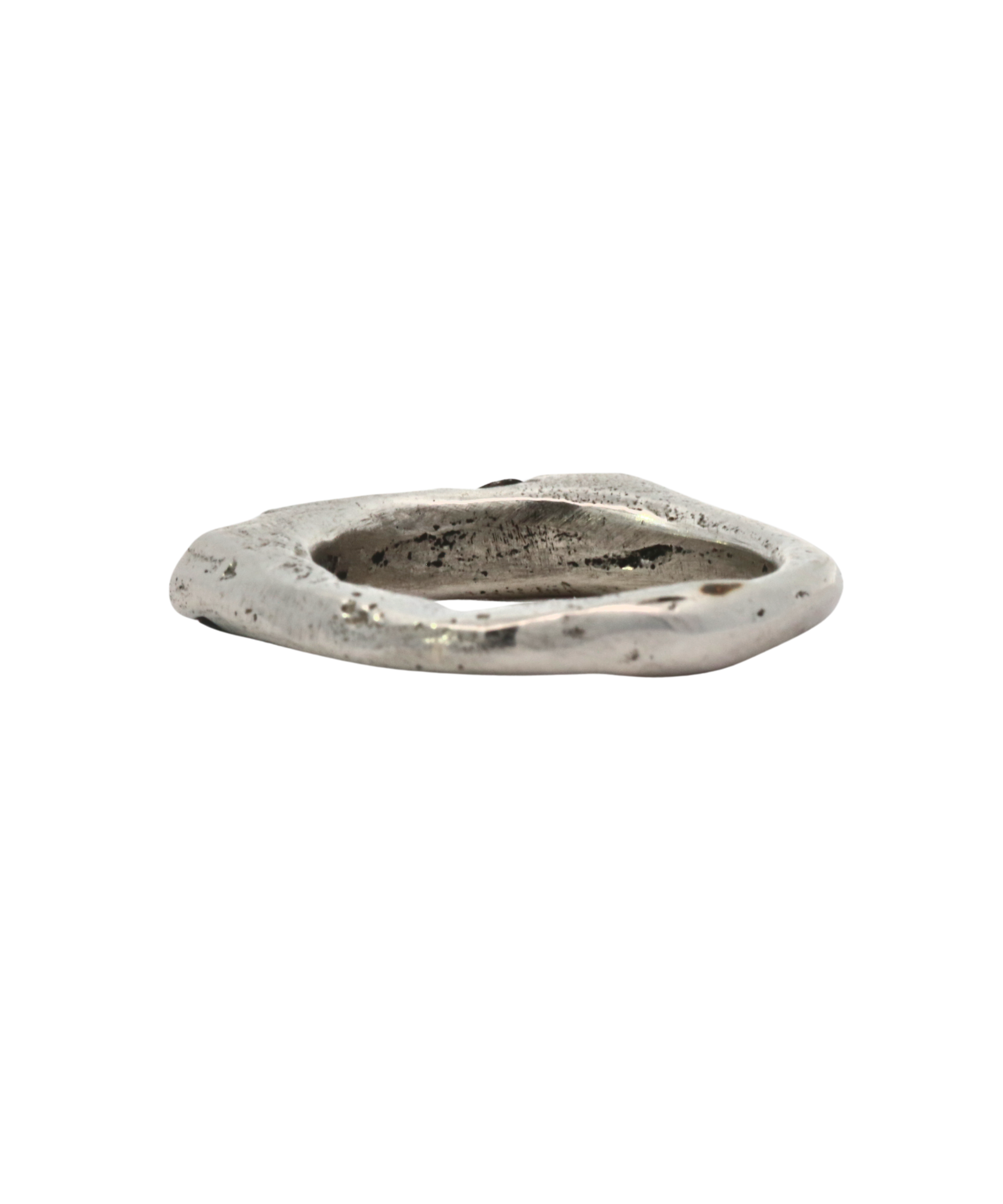 WORKSHOP RING styled in a stack, recycled sterling silver with raw diamond and sapphires