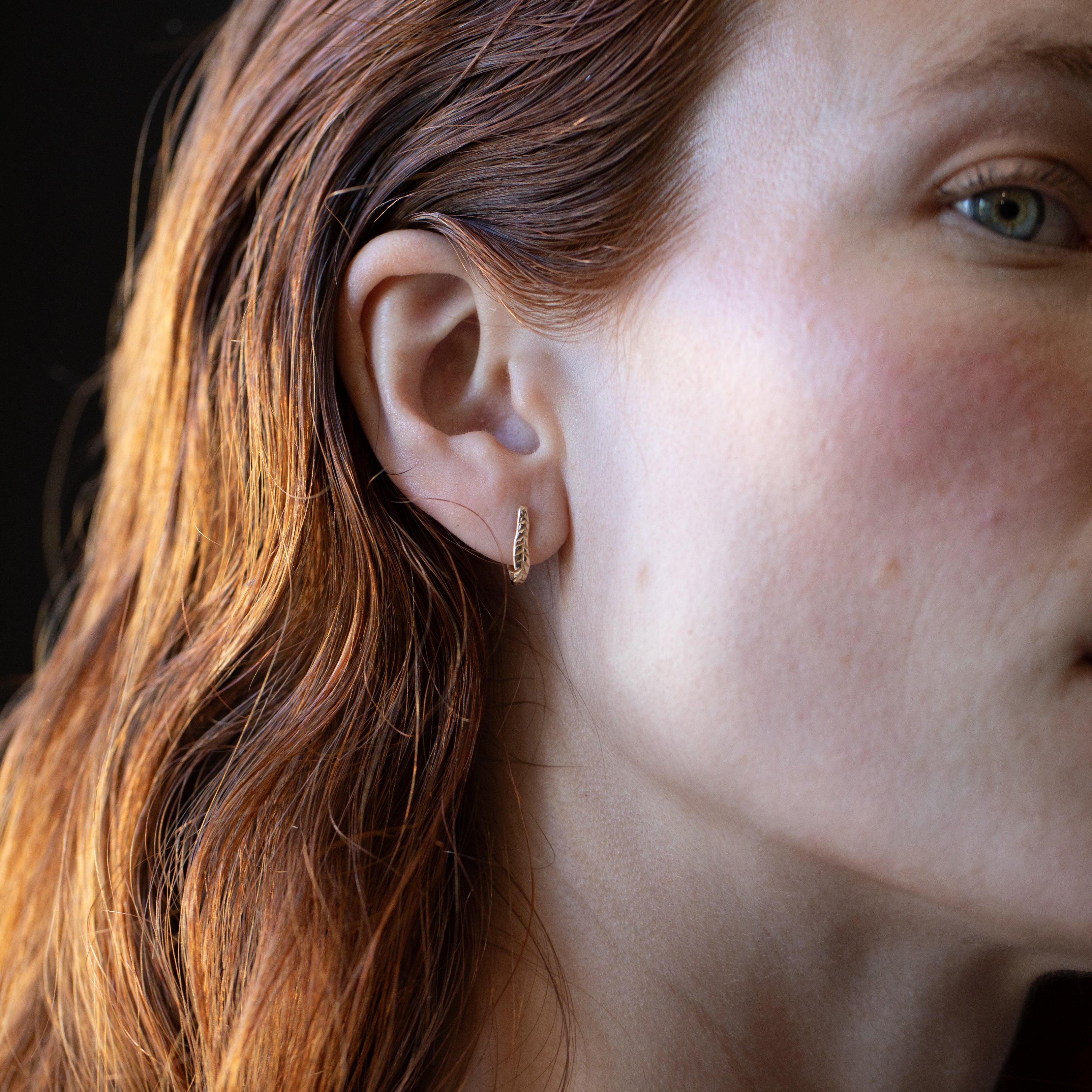 Artisan-Crafted Crooked Fern Mini Hoop Earrings in Recycled Platinum

