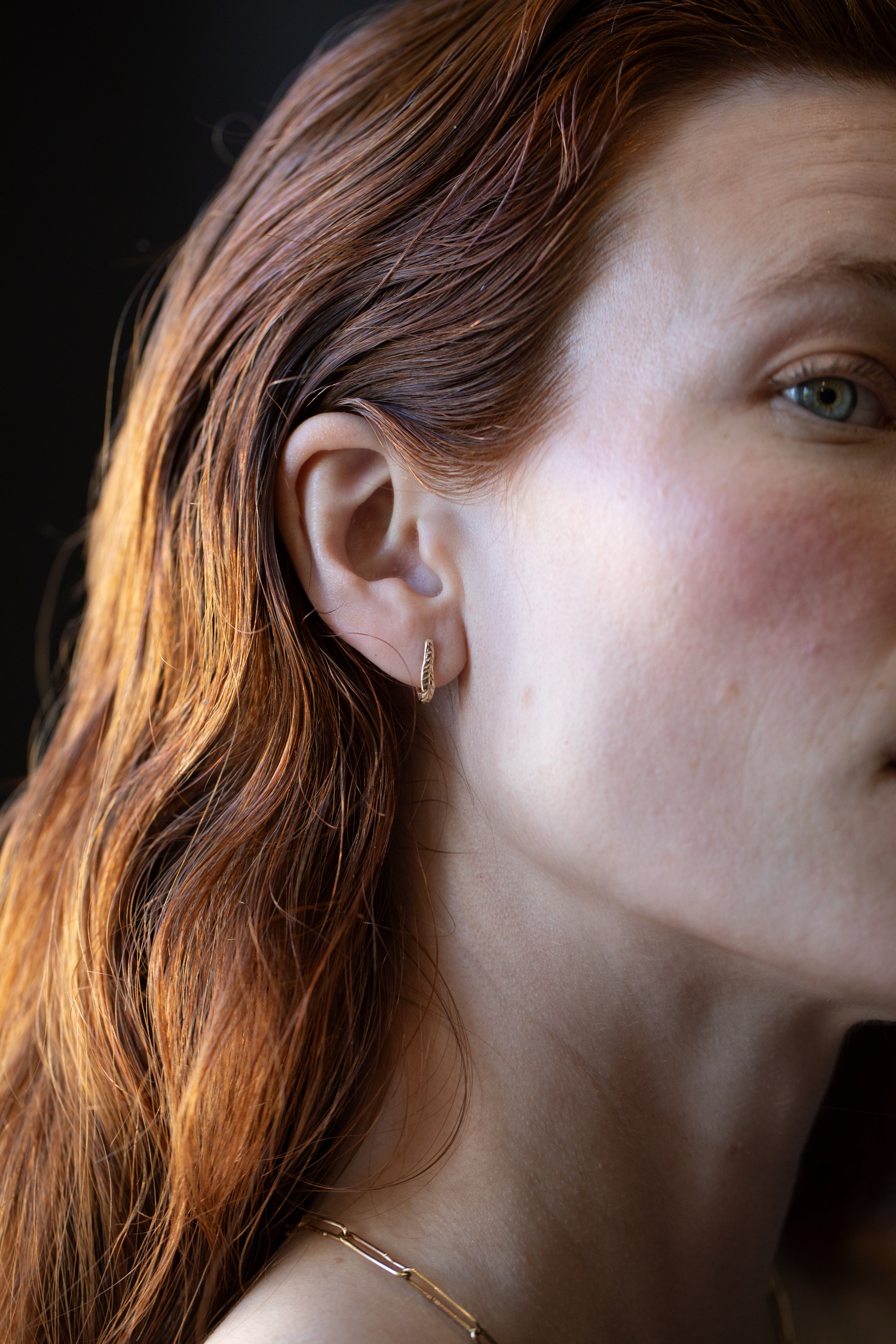 Artisan-Crafted Crooked Fern Mini Hoop Earrings in Recycled Platinum

