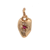Heart Pendant Charm - Gold + Ruby + Diamonds