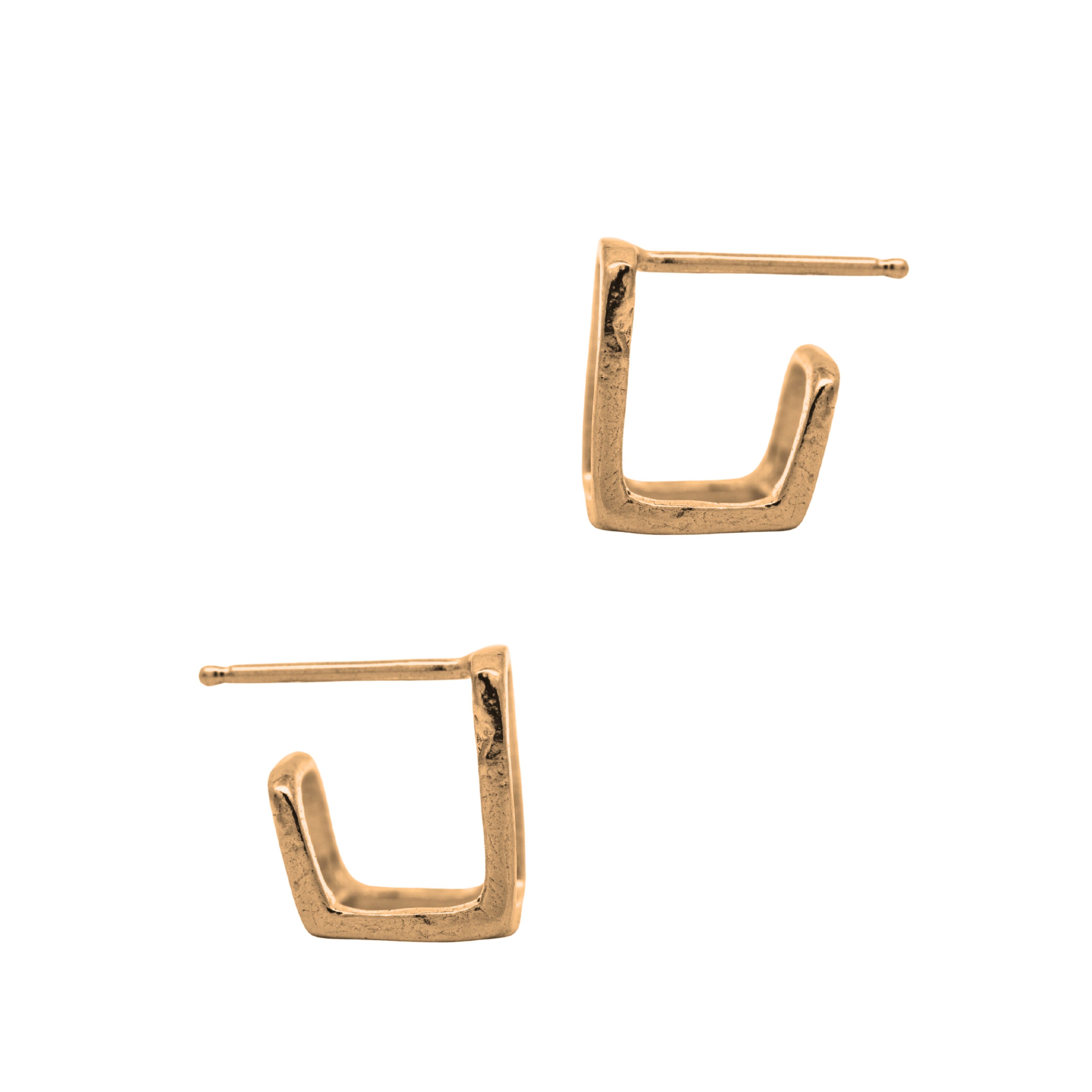 Close-up of Hand-Carved BOX Hoop Earrings with Open-Frame Design
