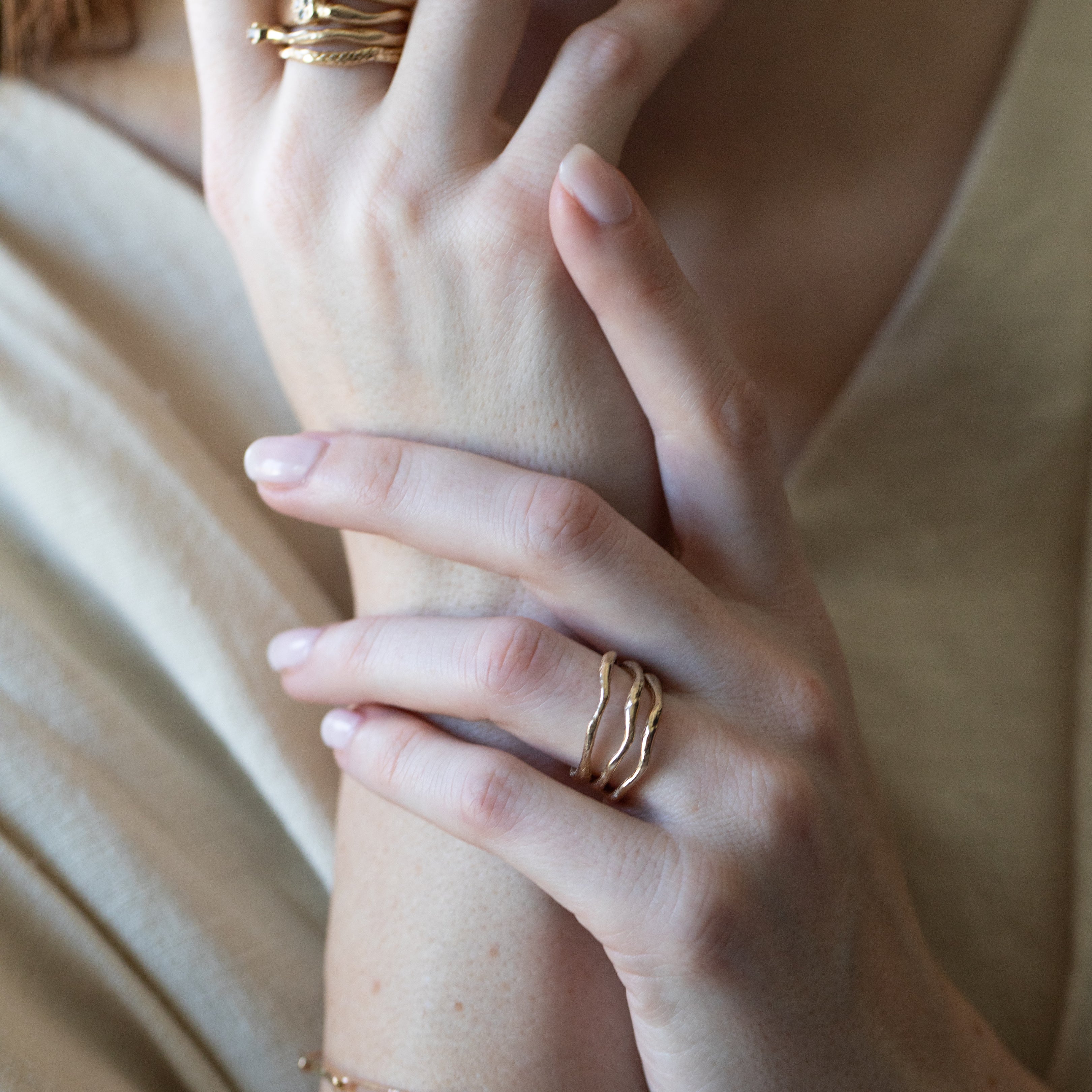 Close-up of Hand-Carved EINAR Ring Showcasing Textured Finish