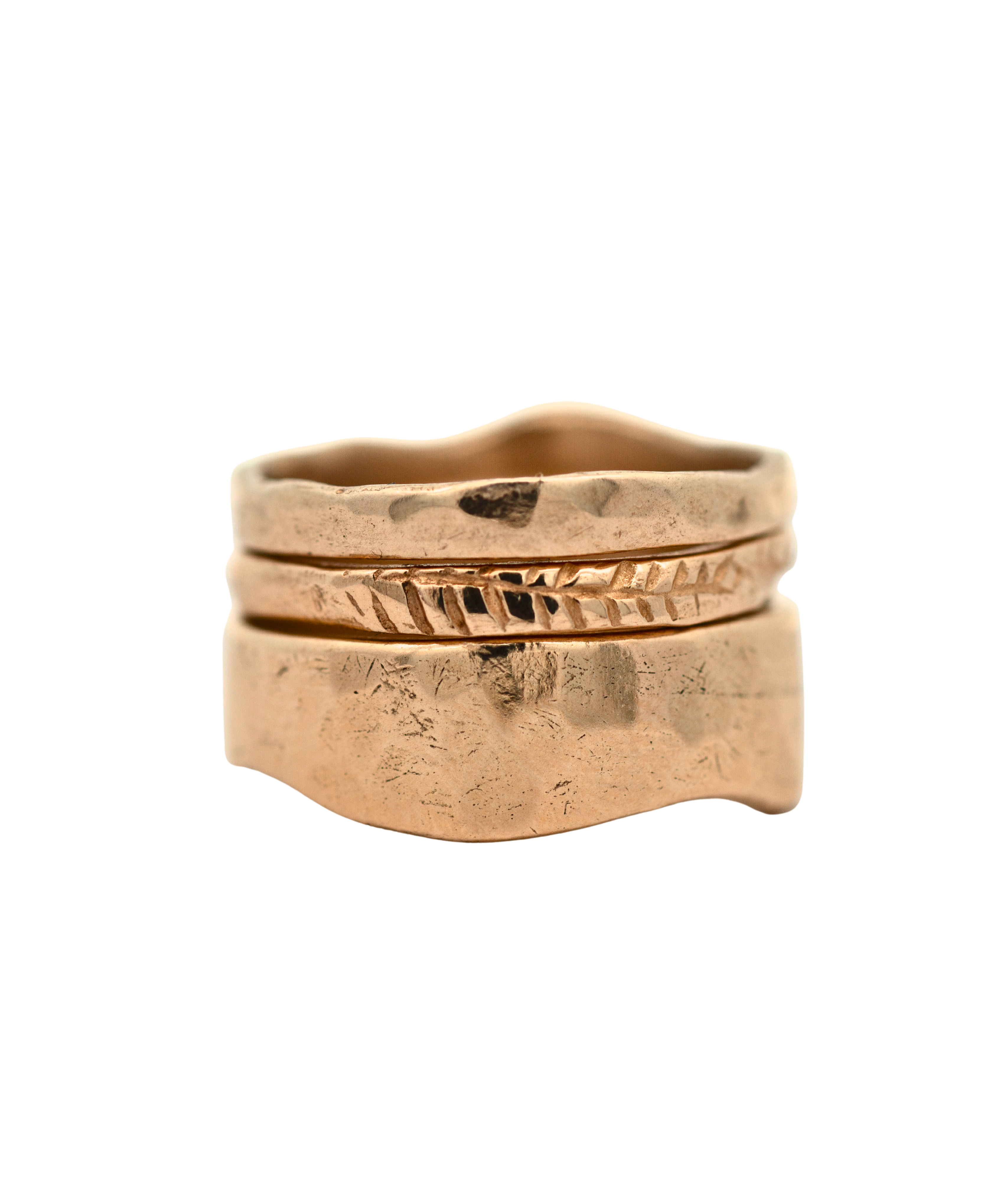 FERN Stacker Ring worn on hand, sculptural lost wax cast detail