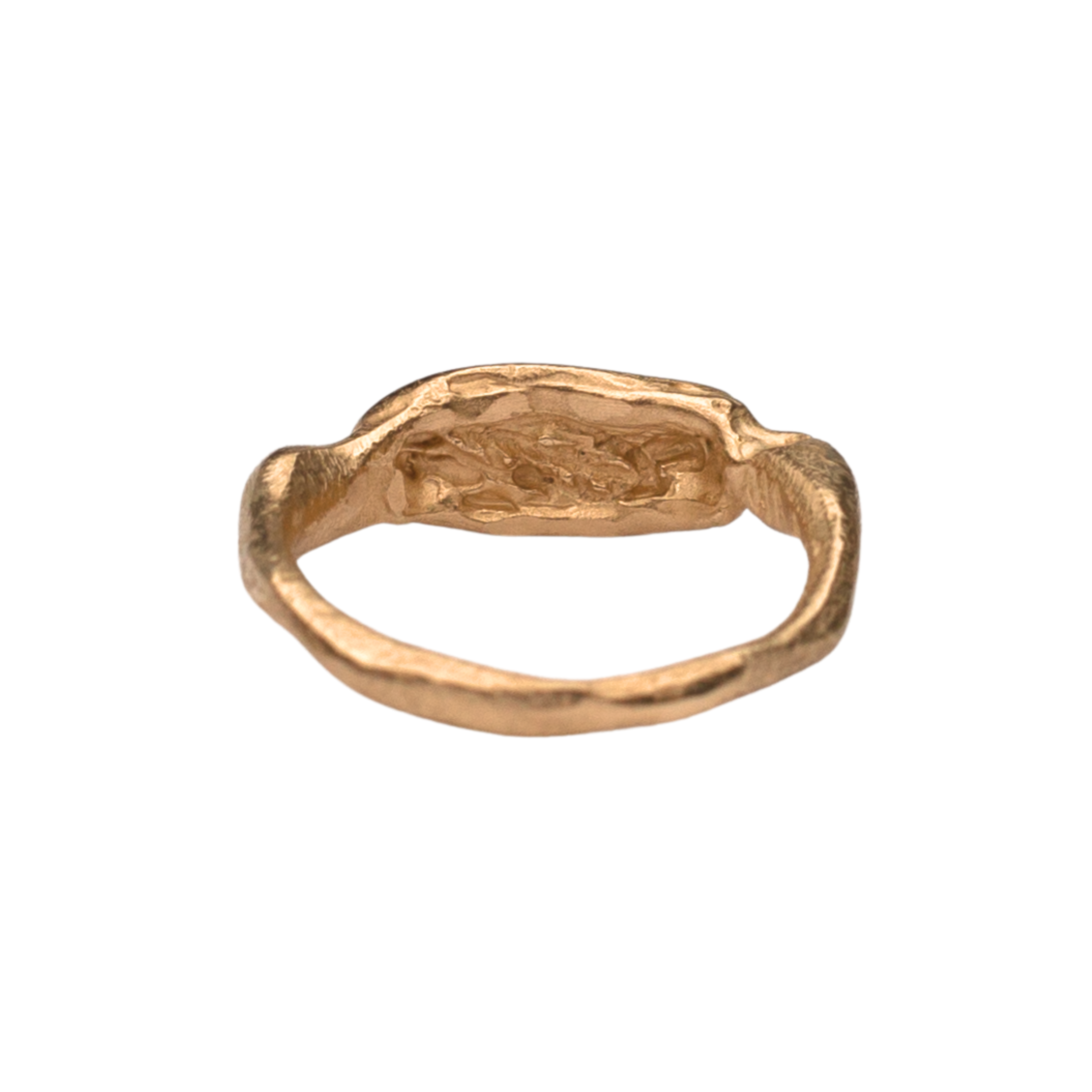 Close-up of Hand-Carved MAEVA Signet Ring with Sculptural Design