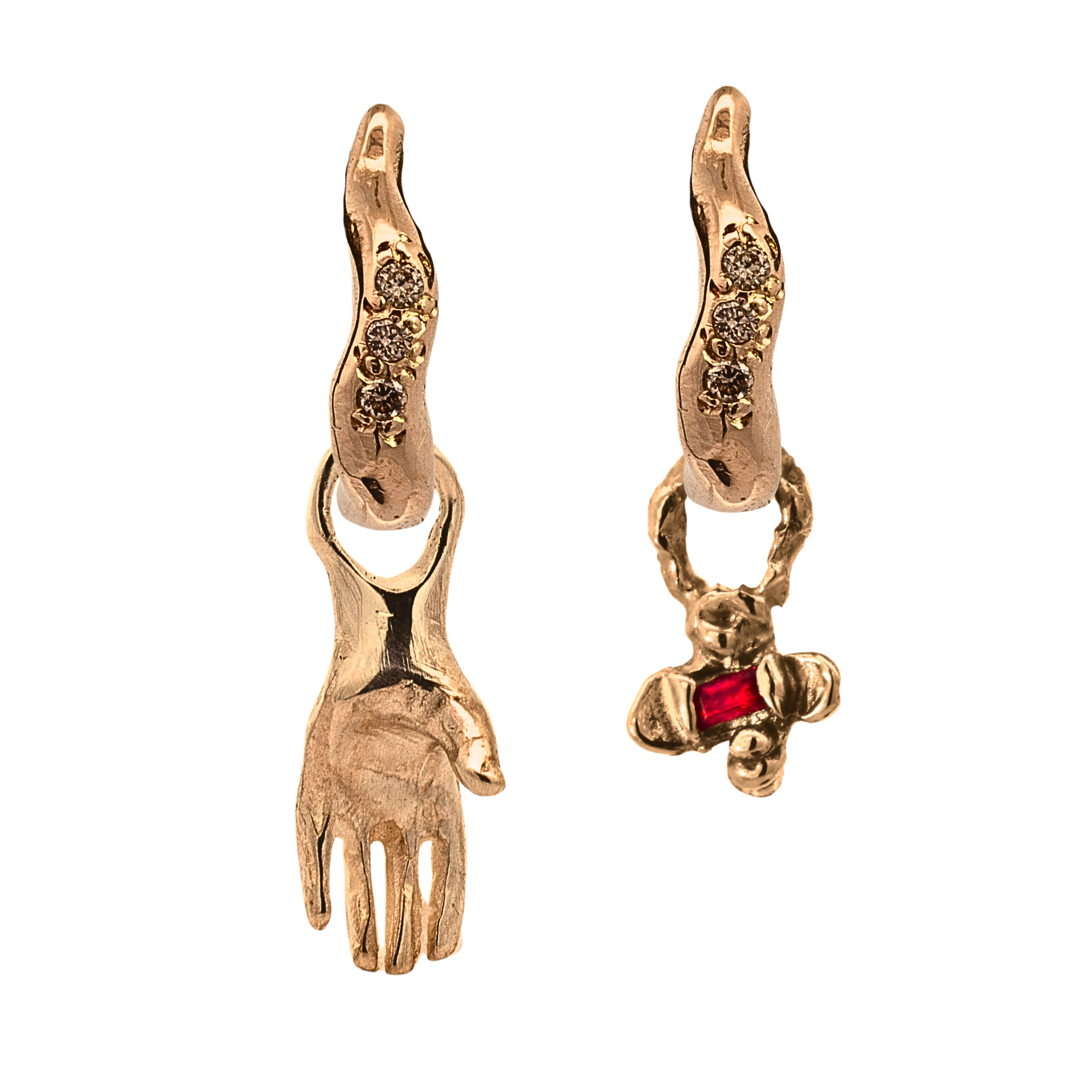 Close-up of left-hand charm showing optional palm-set gemstone