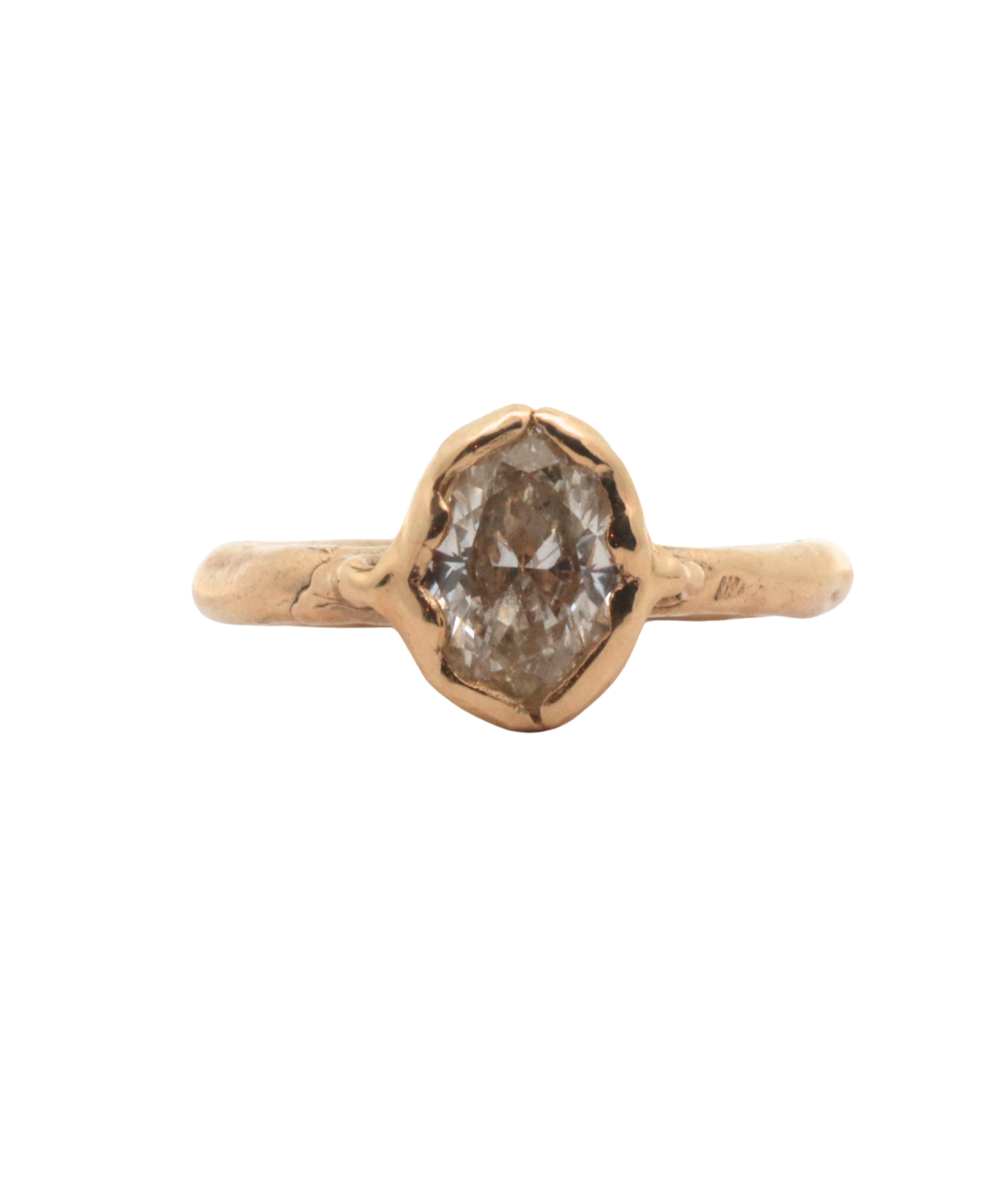 PETAL 1ct. Natural Diamond Engagement Ring 14K Fairmined Gold texture close-up showing lost wax cast detail