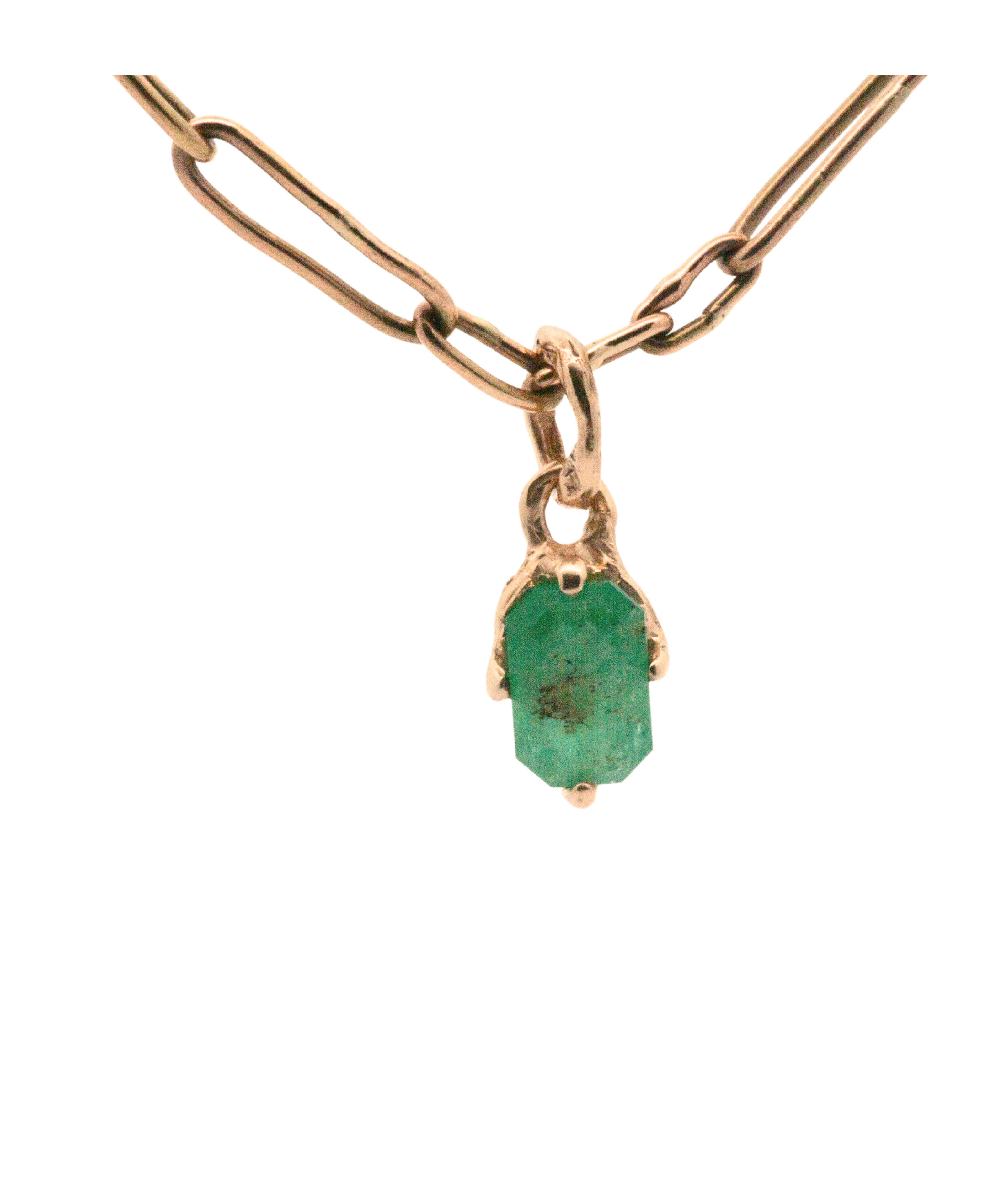 OOAK PEEKABOO Emerald Charm texture close-up showing lost wax cast detail, 14K Fairmined gold