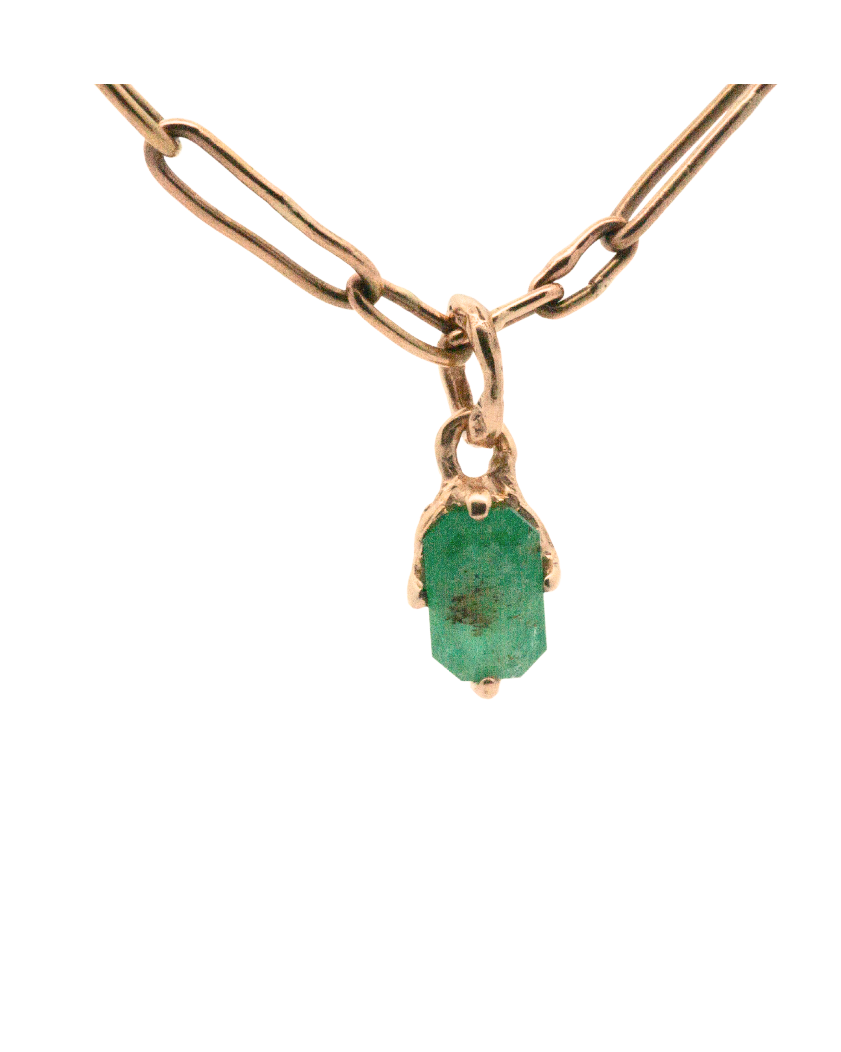 OOAK PEEKABOO Emerald Charm texture close-up showing lost wax cast detail, 14K Fairmined gold