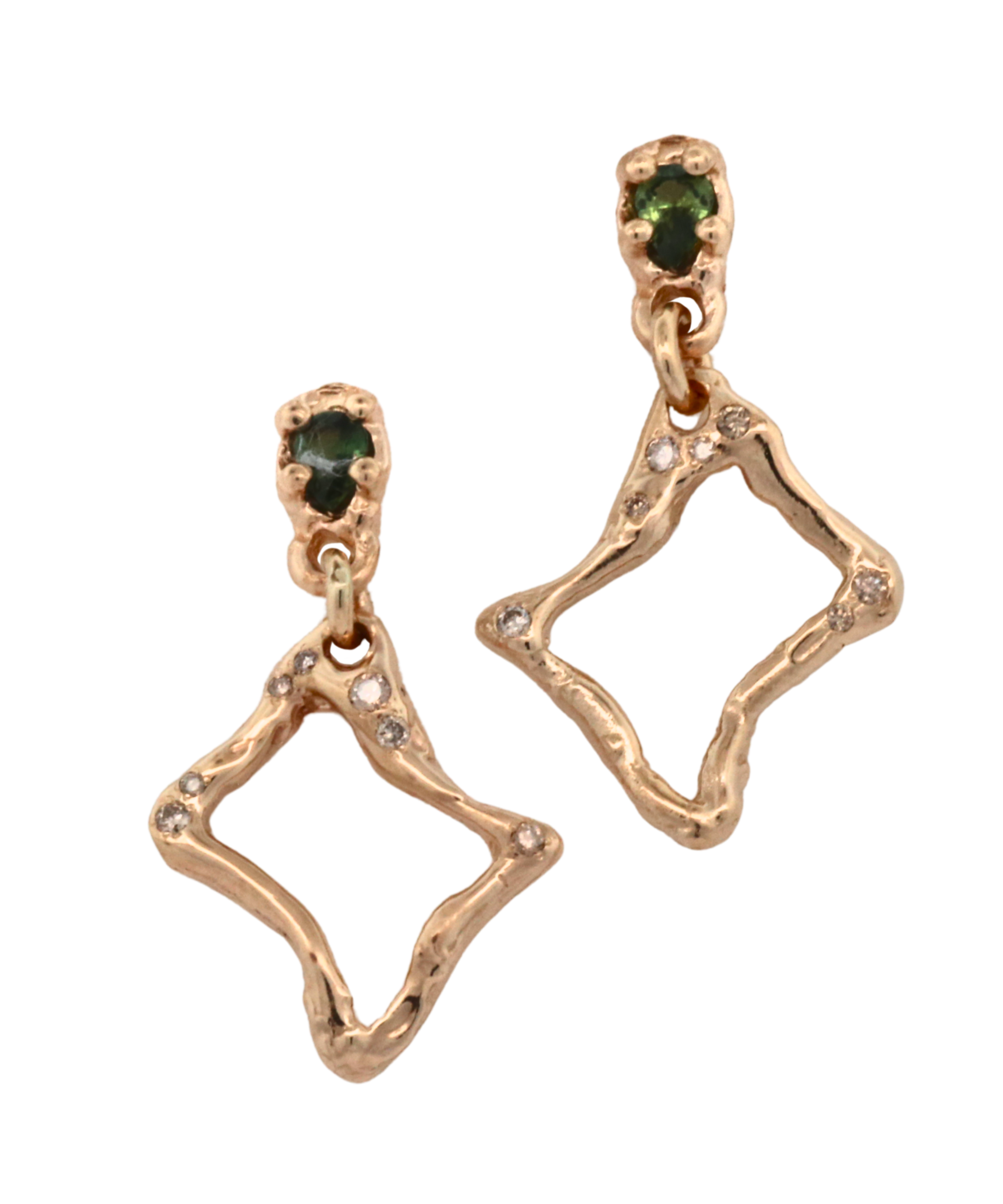 Estelle Earrings in 14K Fairmined gold with sapphire, lost wax cast