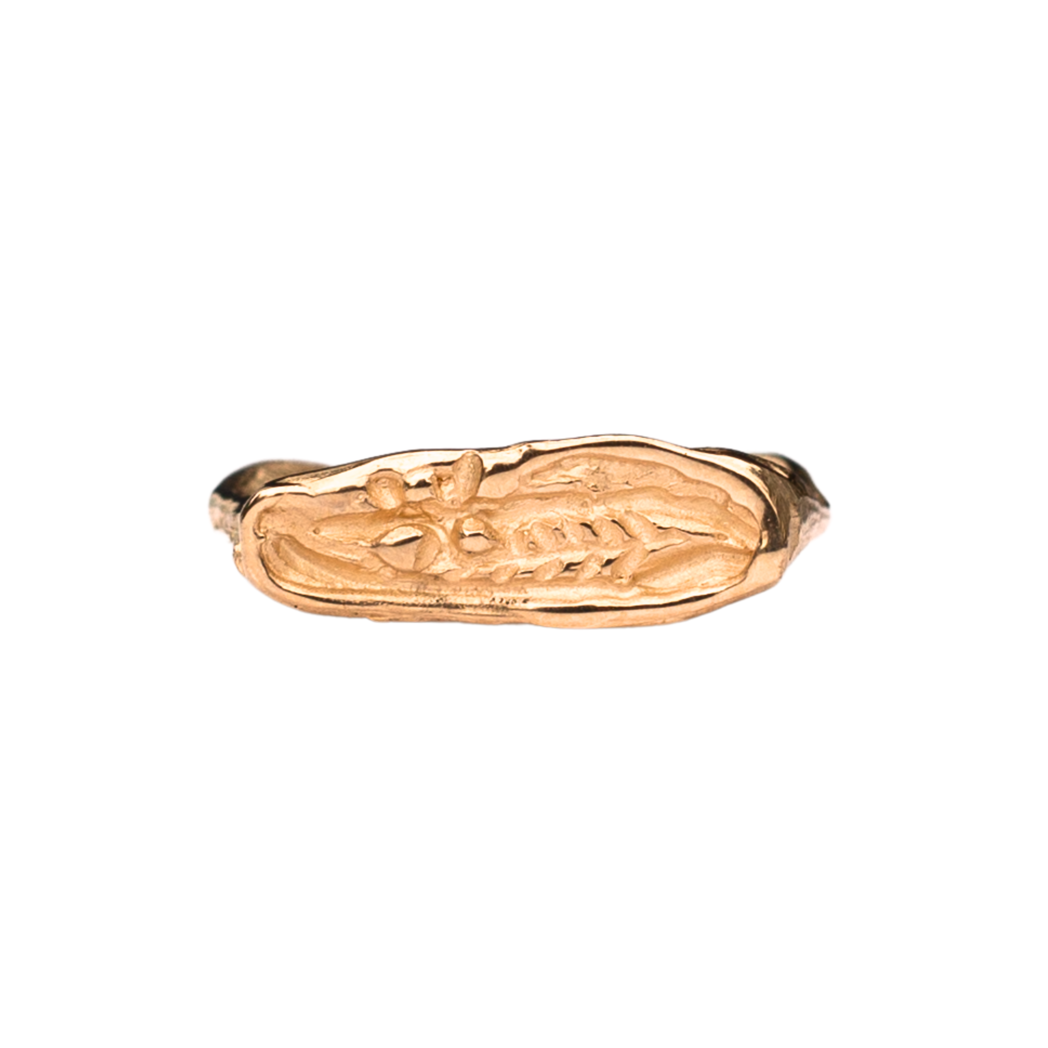 FRIKA Wide Stacker Ring in Fairmined Gold with Fossil Fern and Floral Details
