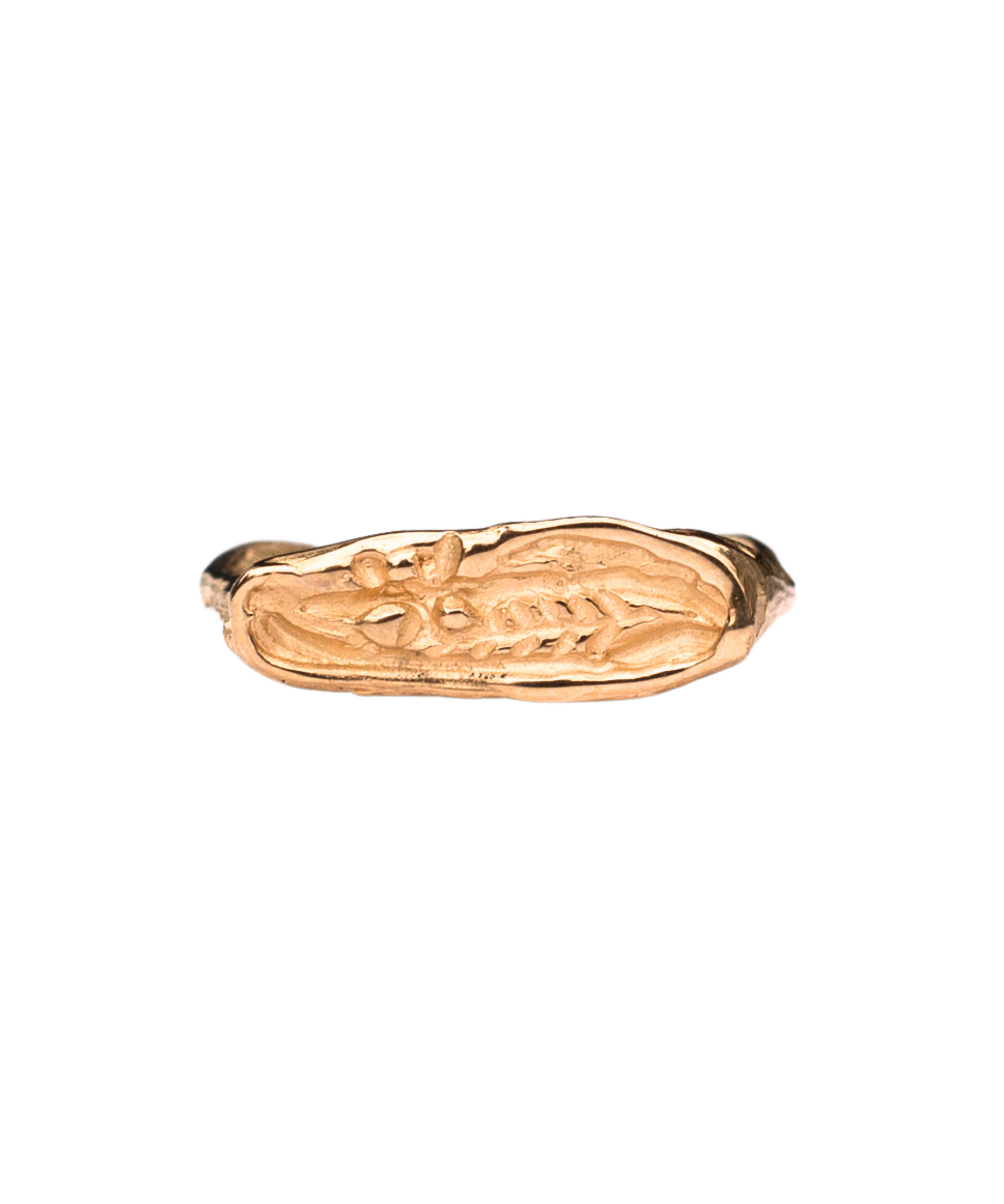 FRIKA Wide Stacker Ring in Fairmined Gold with Fossil Fern and Floral Details