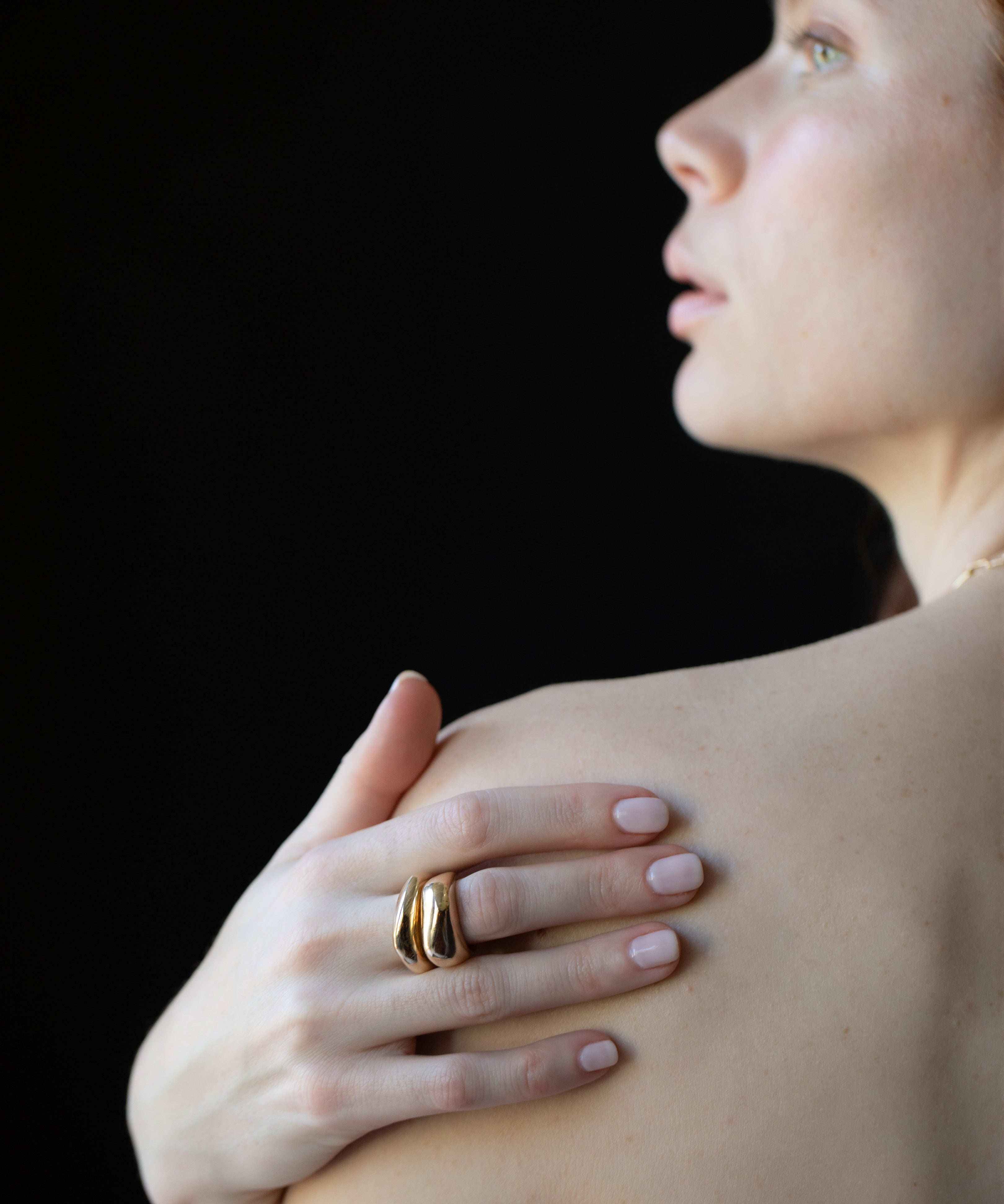GLENR Square Dome Ring styled in a stack