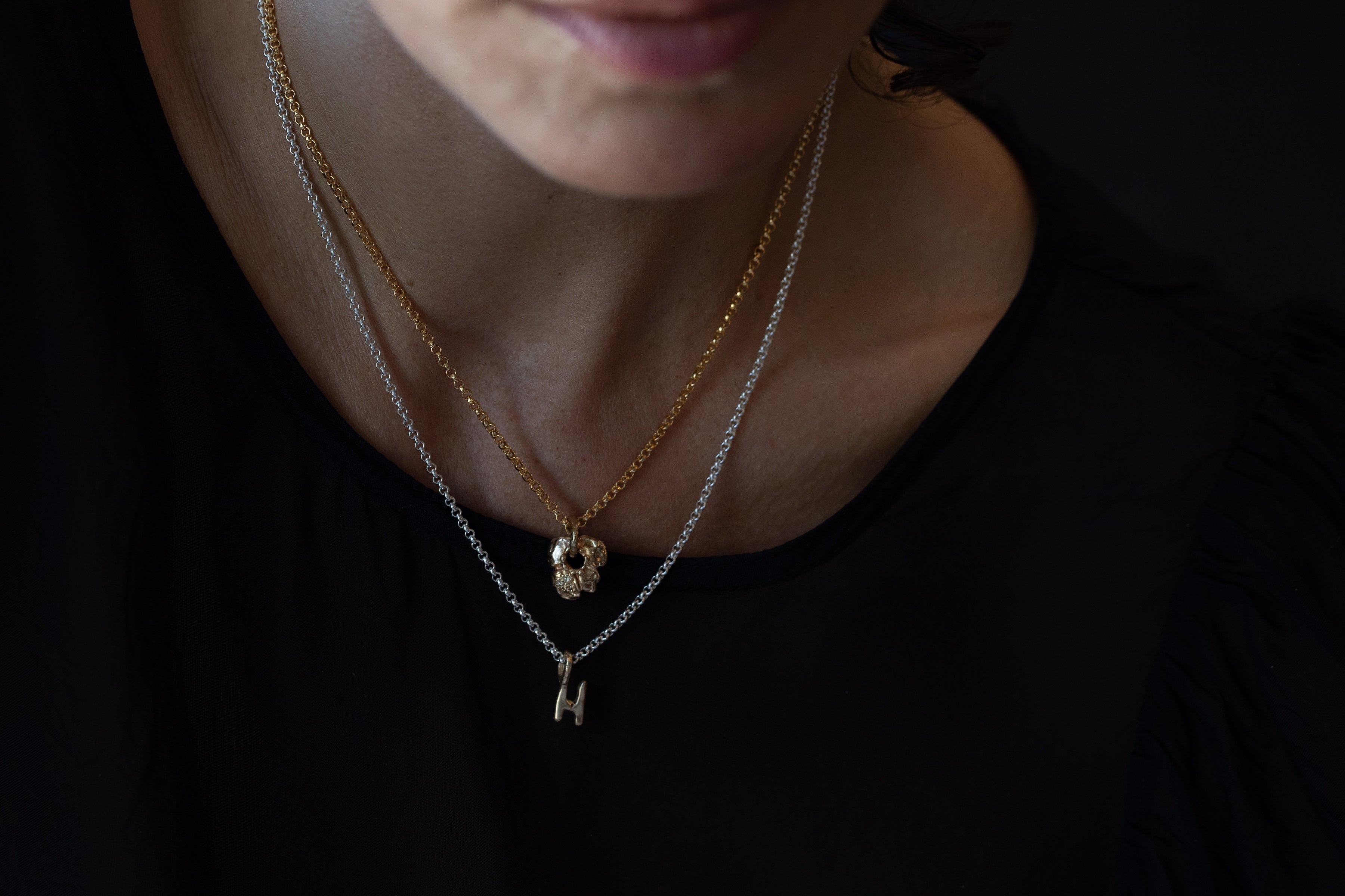 HIBI Flower Charm detail view, 14K Fairmined gold