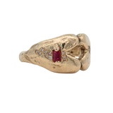 HEART Ring - 14K Gold, Ruby + Diamond Pavé