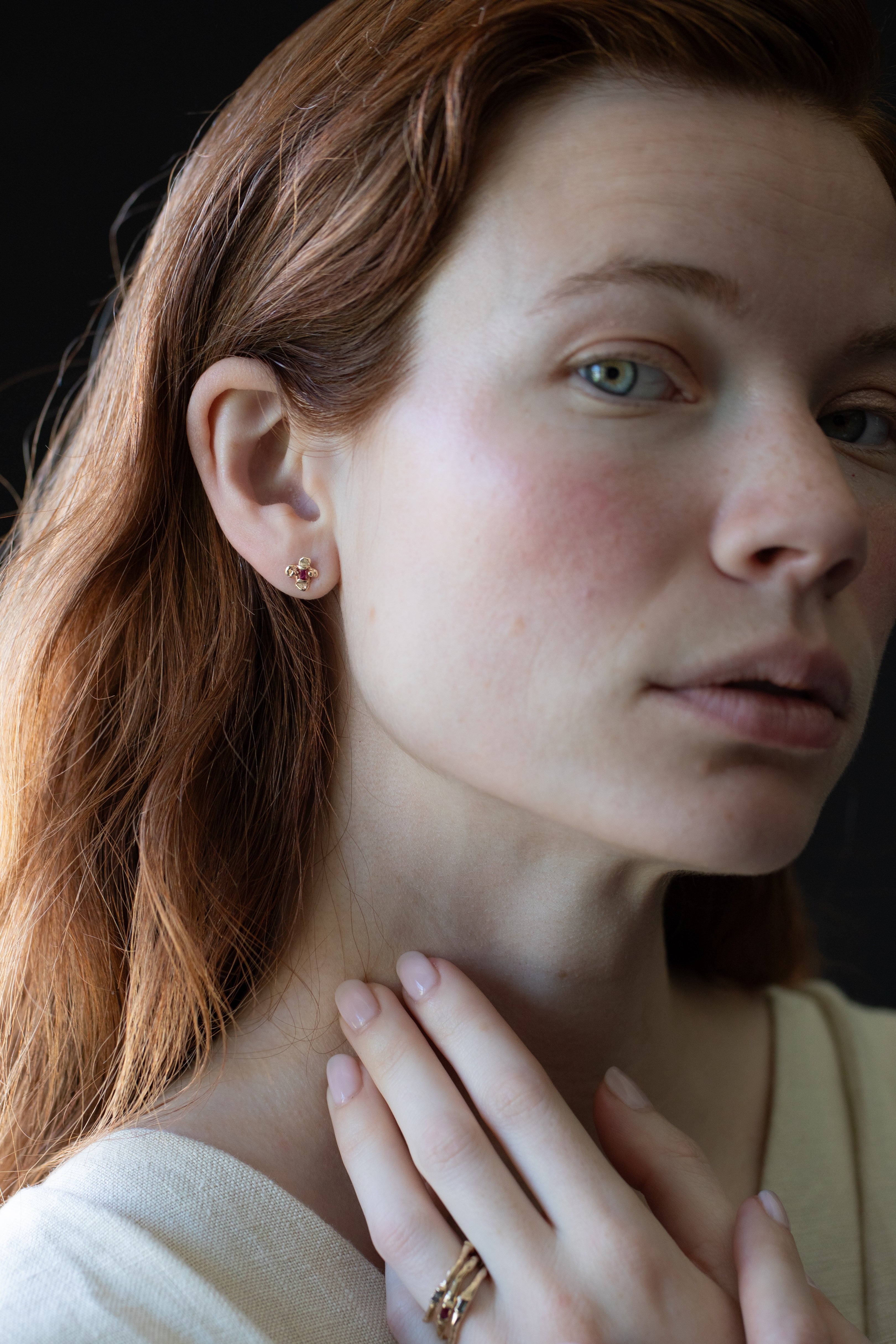 IDUN Gem Flower Earrings Displayed