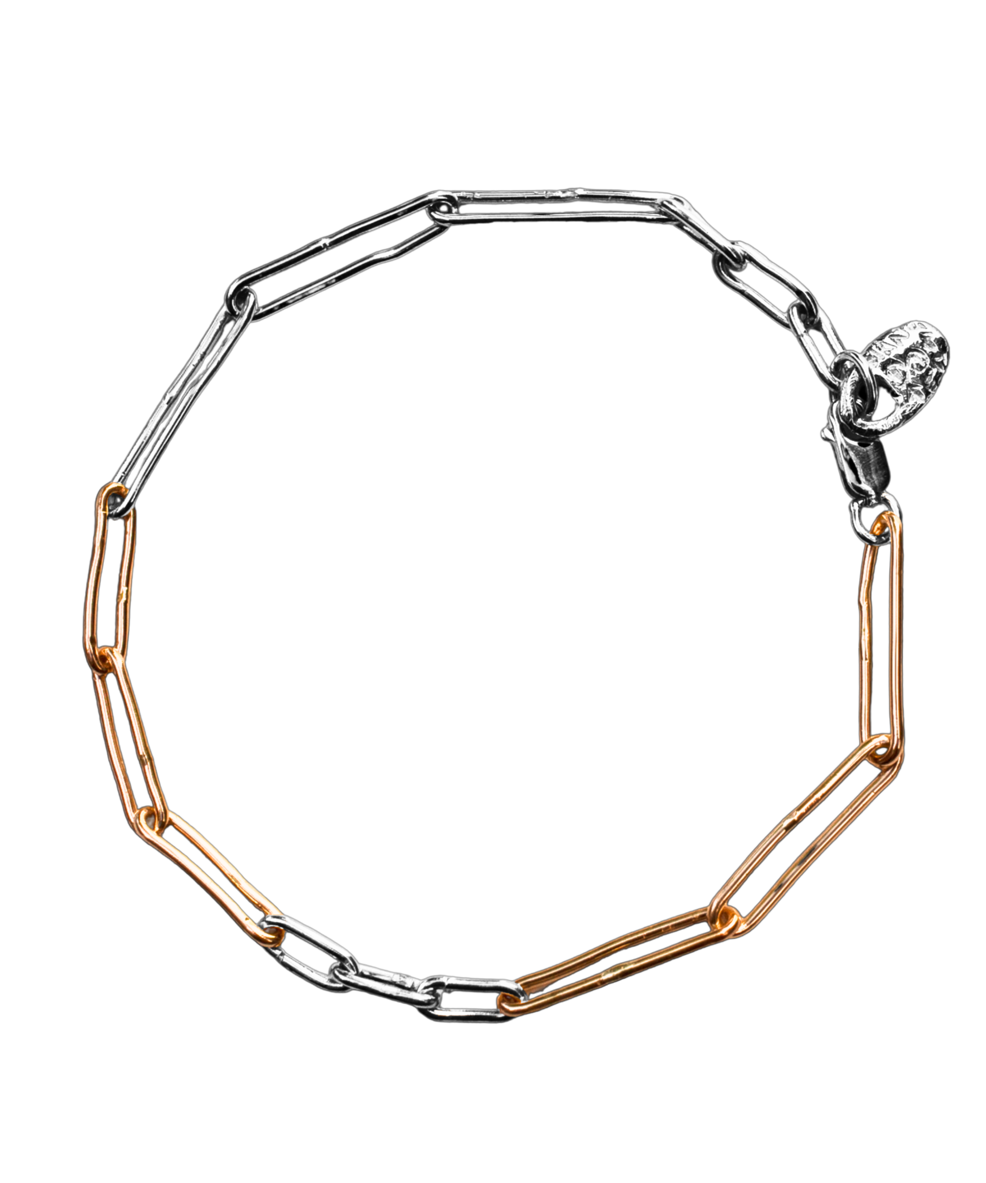 JONSI Slub Link Bracelet in recycled sterling silver and 14K gold, hand-carved