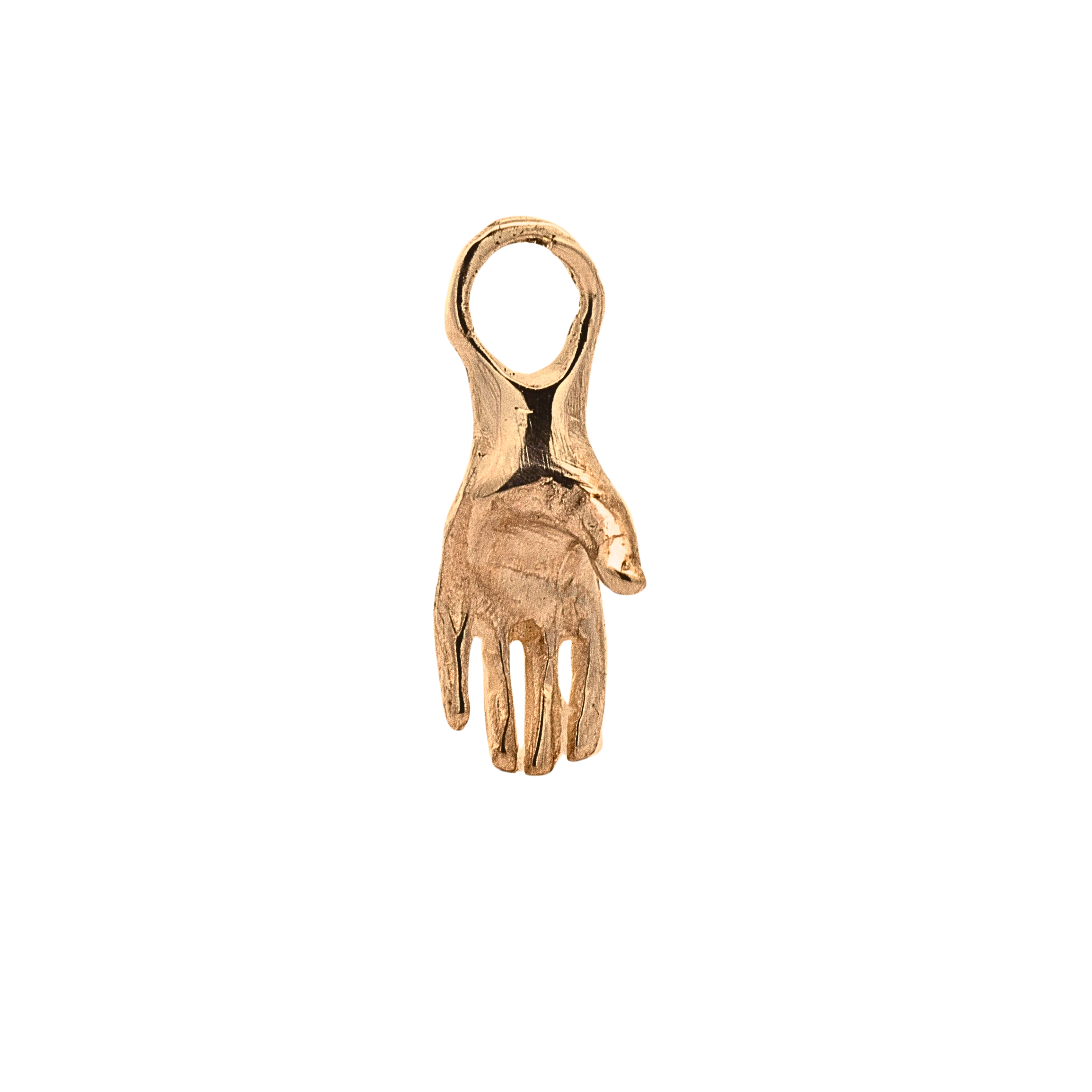 Left Hand Mini Holding Hoop Charm in 14K Fairmined gold with open palm design