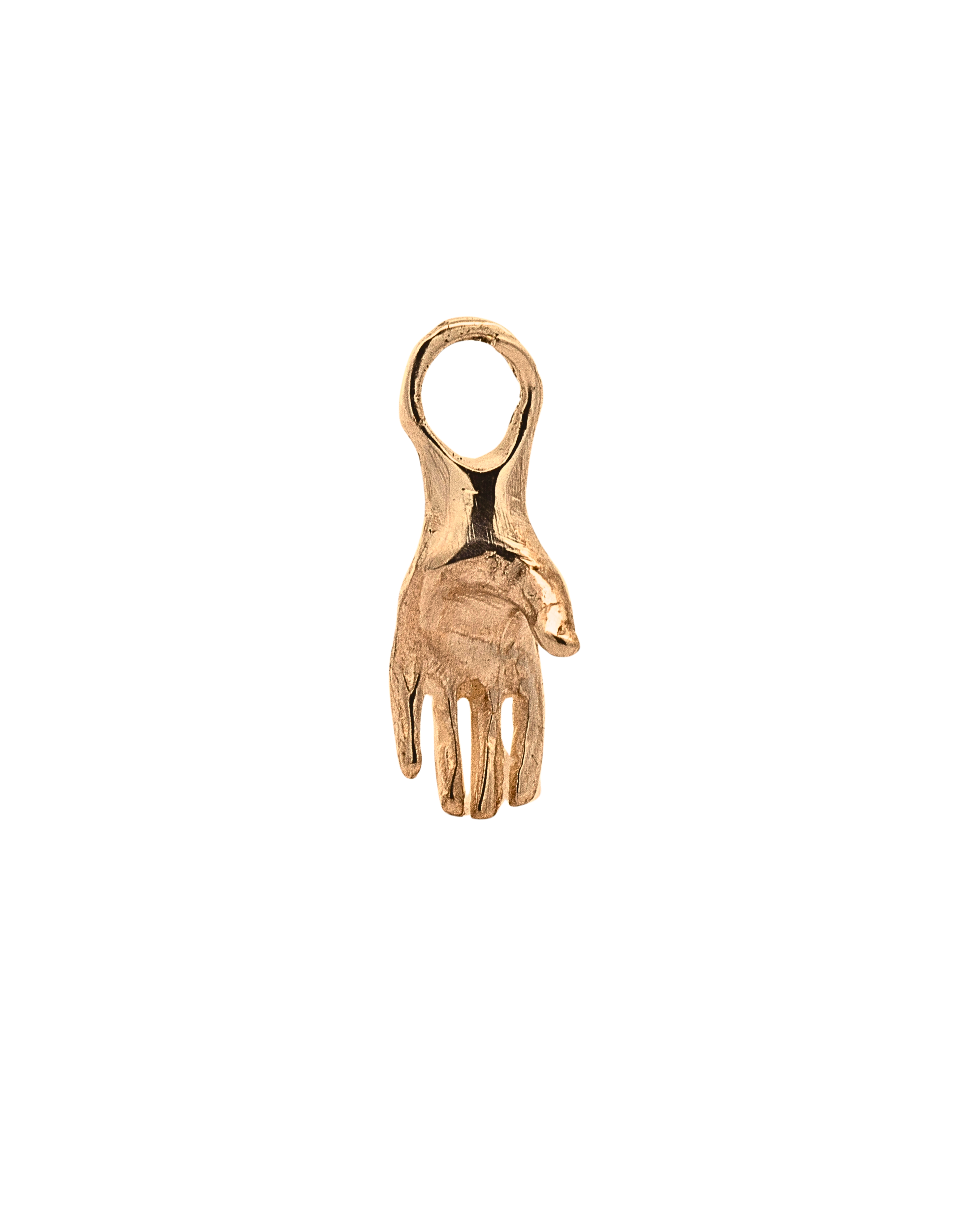 Left Hand Mini Holding Hoop Charm in 14K Fairmined gold with open palm design