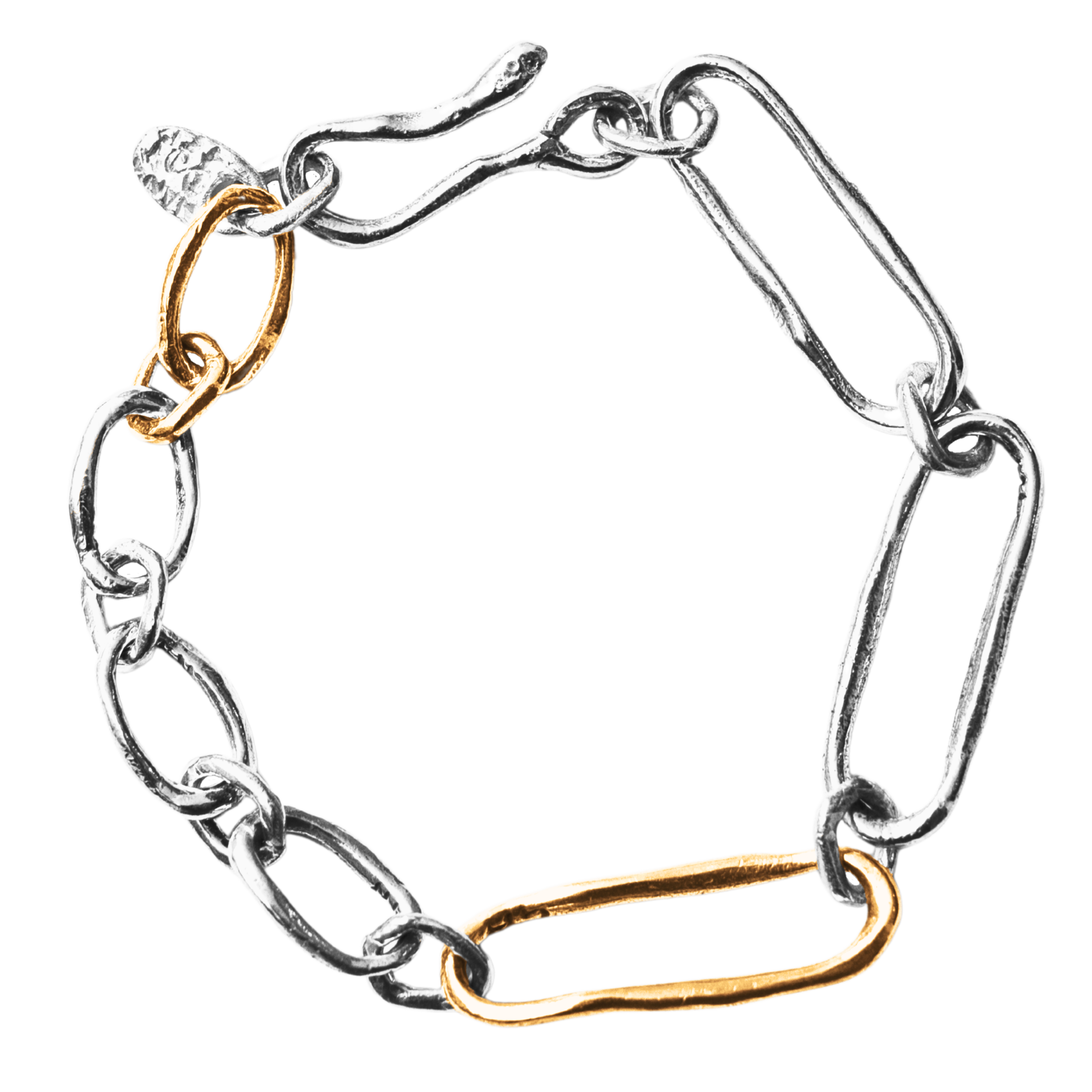 Mixed INGA Link Bracelet with Organic Flowing Links in Sterling Silver and 14K Fairmined Gold