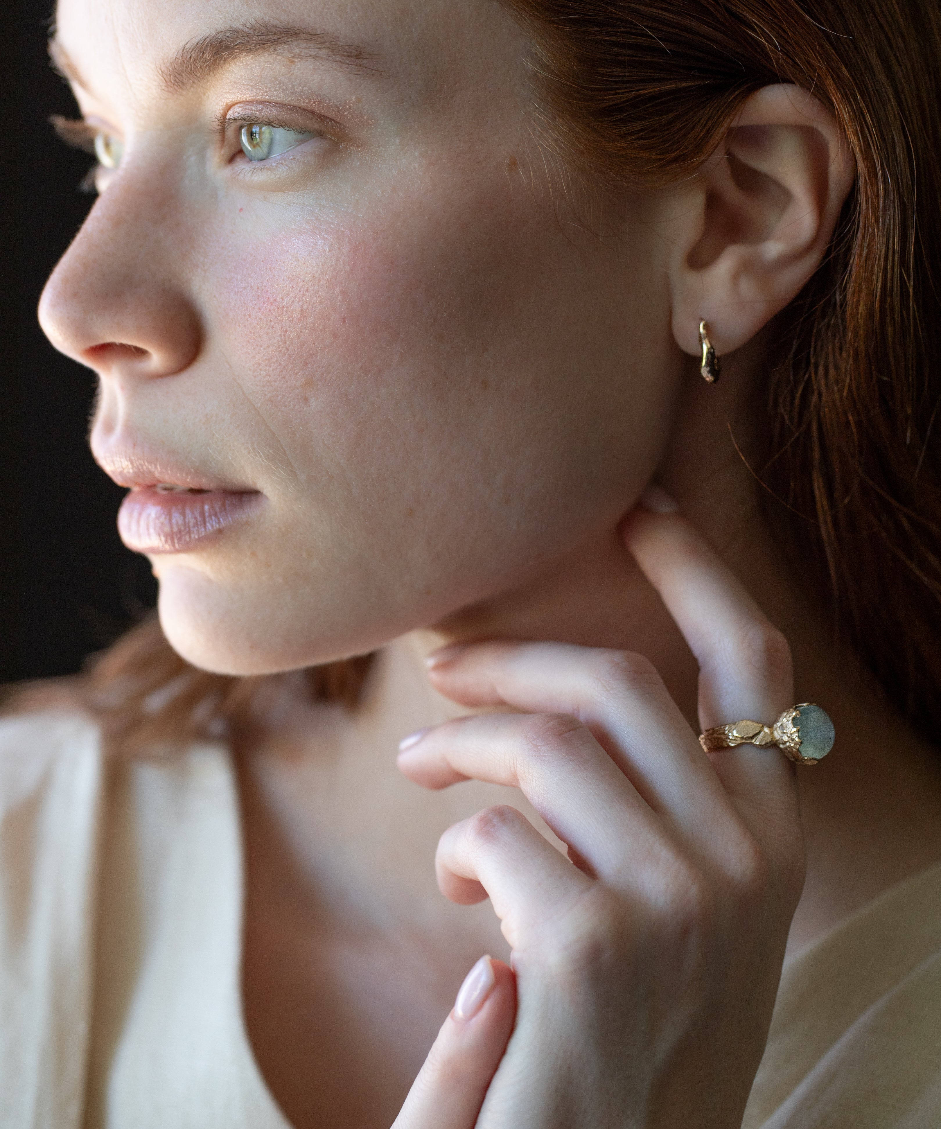 Model Wearing FRIDA Floral Ring with Elegant Style