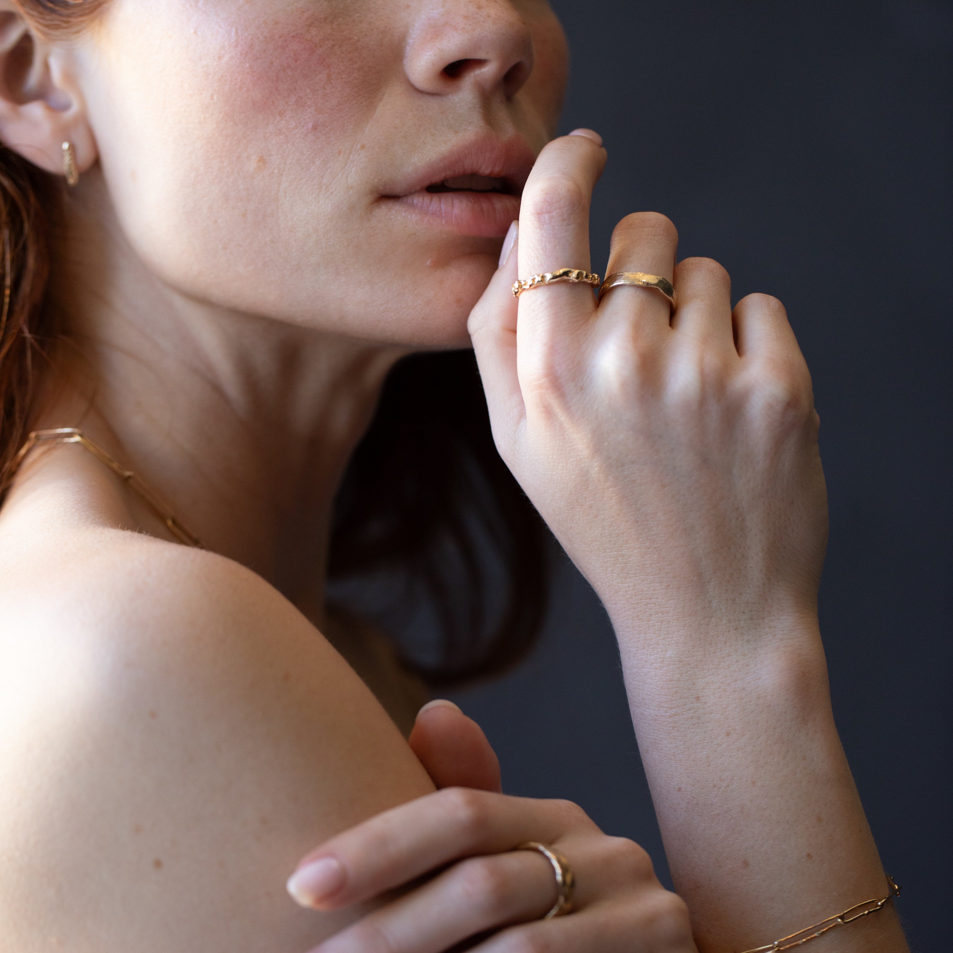 Model Wearing HALLE Ring with Elegant Style
