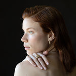 Model Wearing Mixed GLENR Dome Ring Stack 
