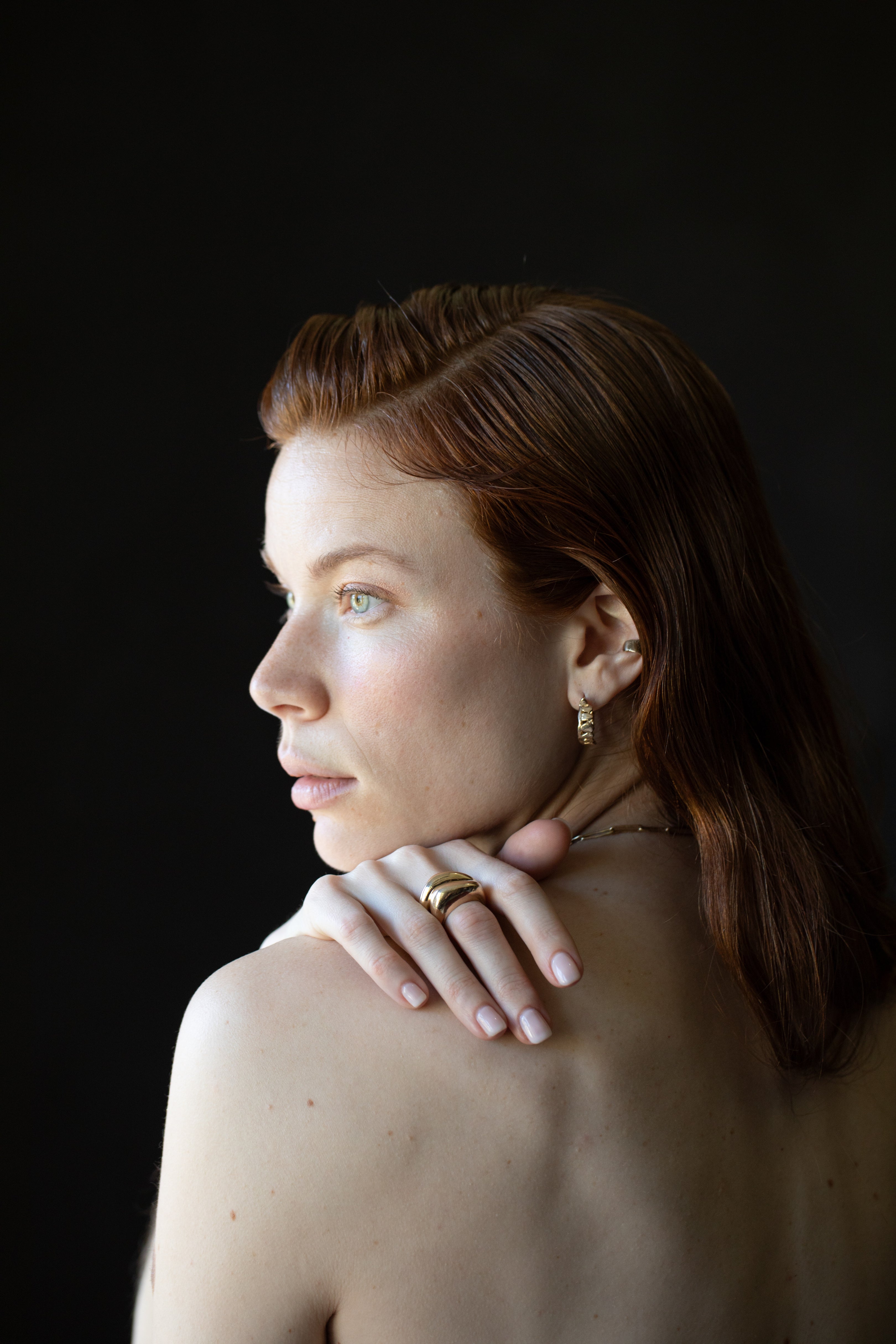 Model Wearing Mixed GLENR Dome Ring Stack 