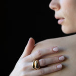 Model Wearing Mixed GLENR Dome Ring Stack with Elegant Style