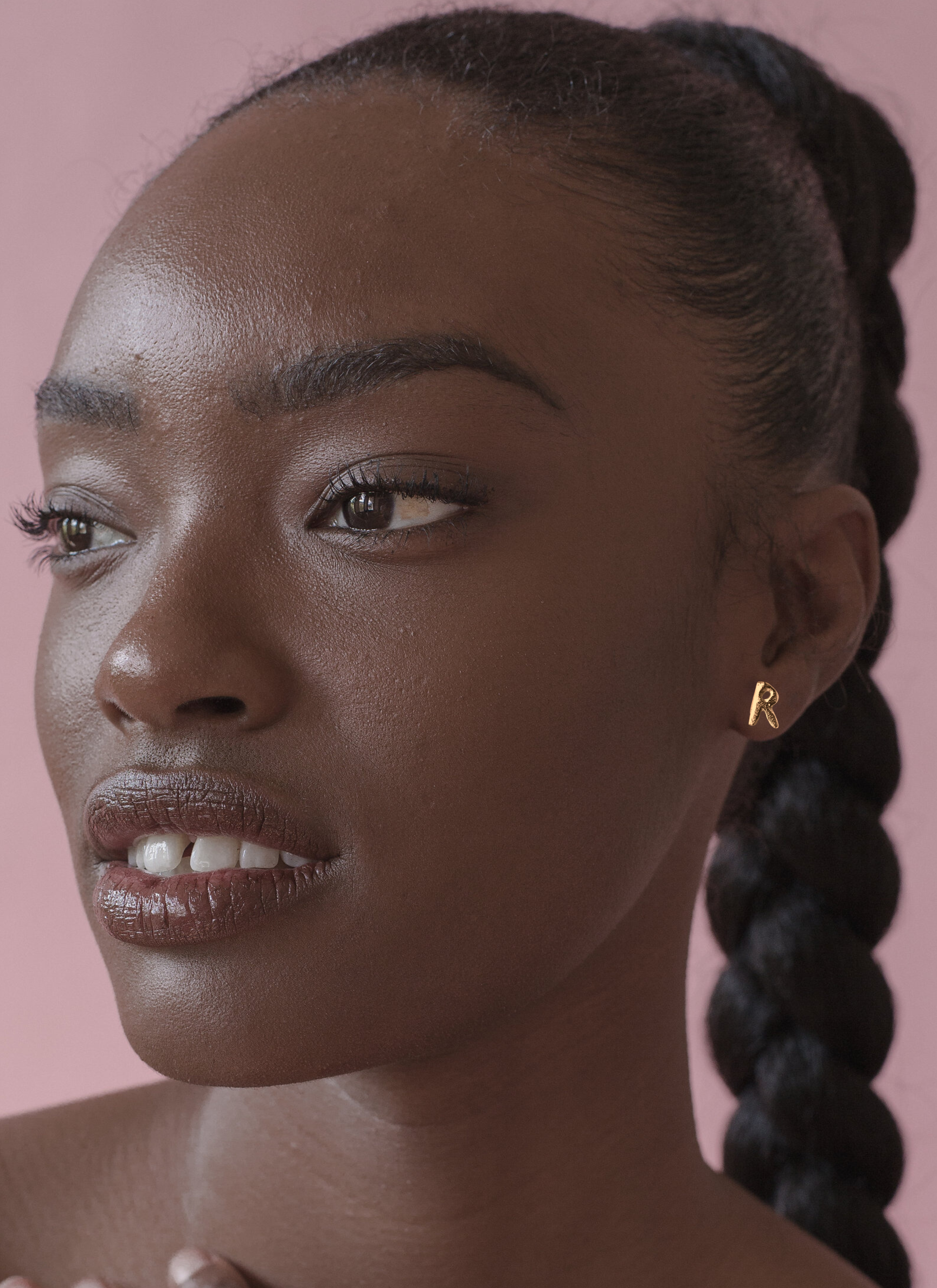 Model Wearing Personalized LETTER Stud Earring