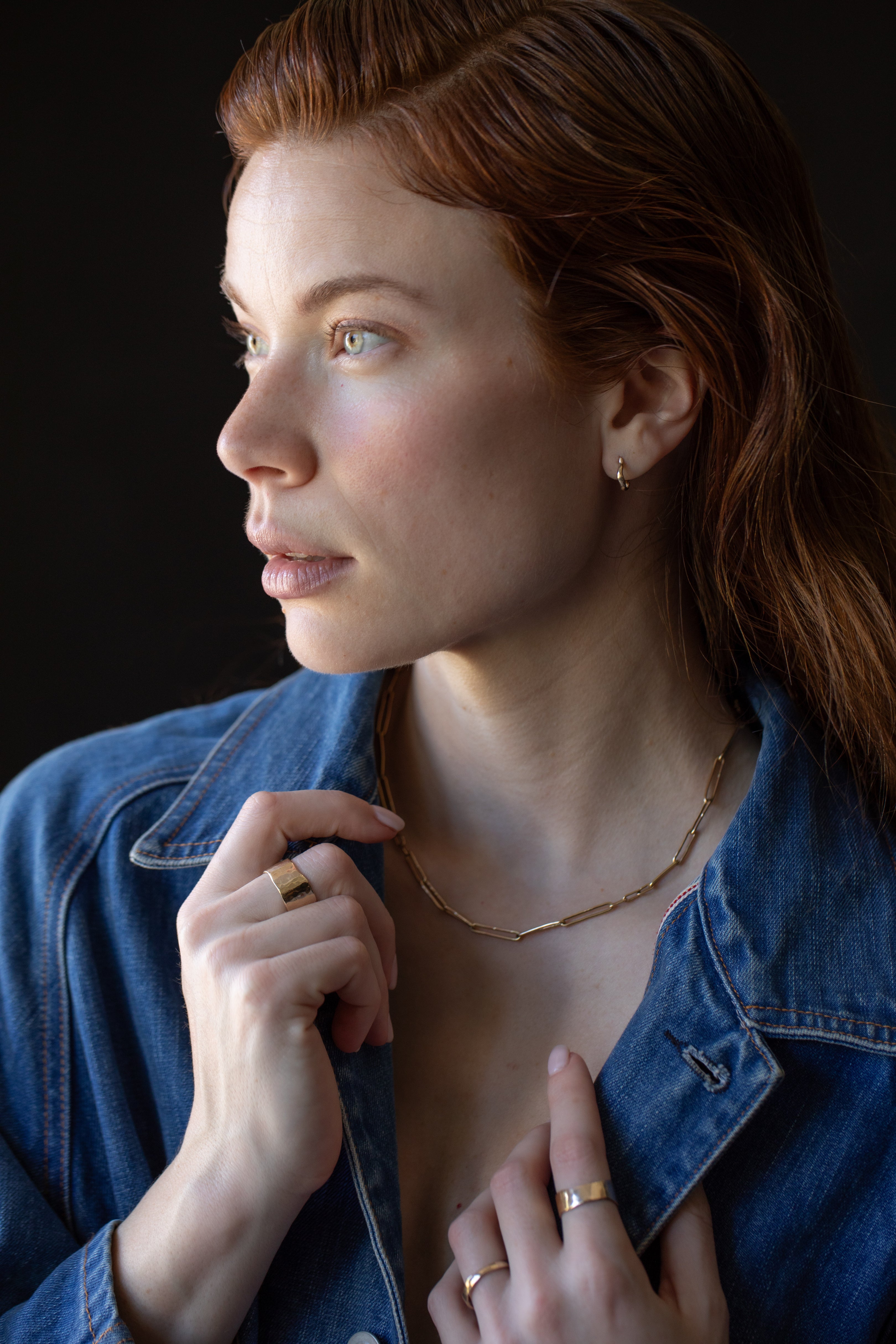 Model Wearing TILDA MINI Huggie Hoops with Personalized Letter Charms